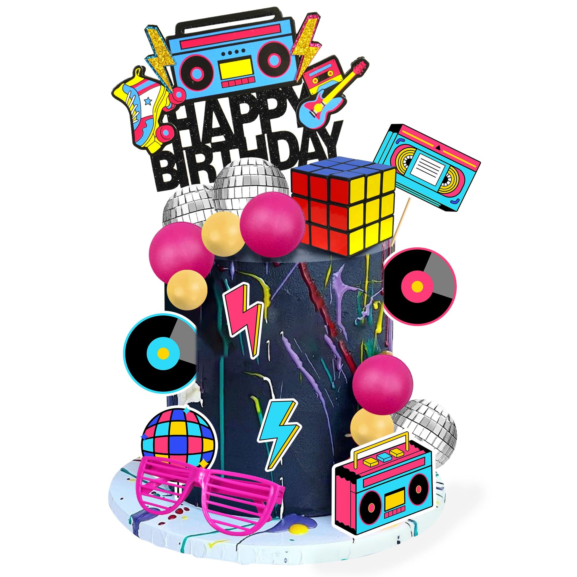 20 Pcs 80S 90S Cake Toppers Retro Hip Hop Cake Decorations For Born In The 80'S 90S Decade Throwback Party Decorations Supplies