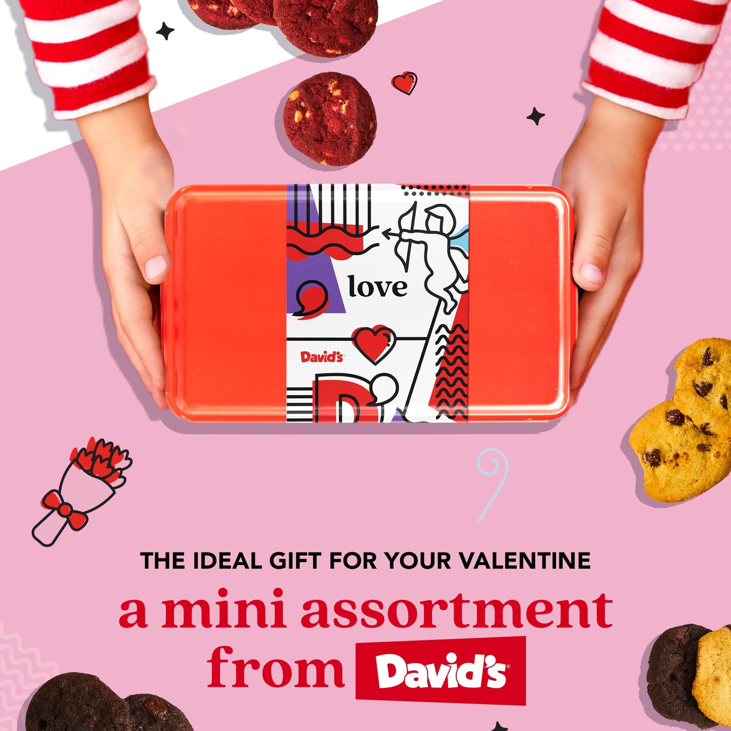 David'S Cookies Fresh-Baked Sweet Sampler Mini Bites In Love Tin - 1.7 Lbs Assorted Mini Cookies With Chocolate Chip, Chocolate