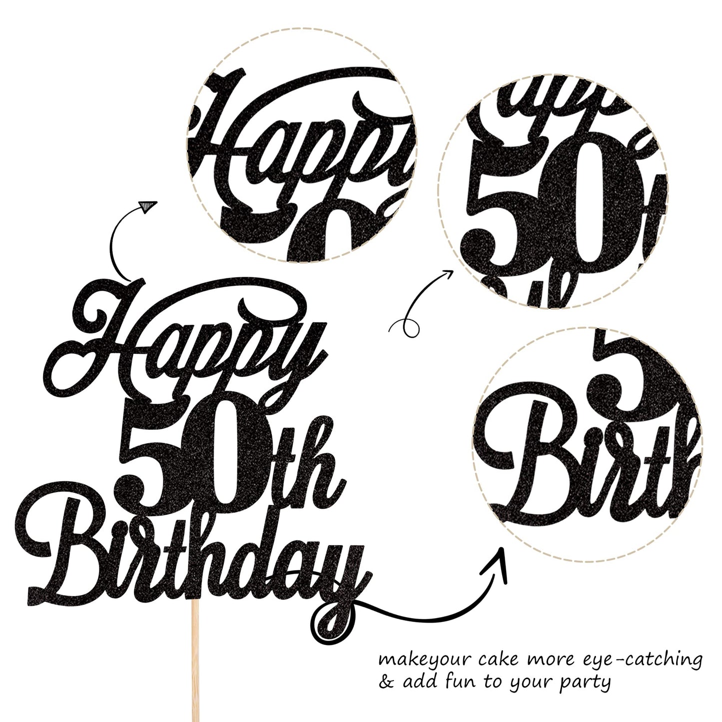 Rssta i Cake Topper Black Glitter 50 & Fabulous - 50th Birthday Decorations, Model XM063-new-Black 50th