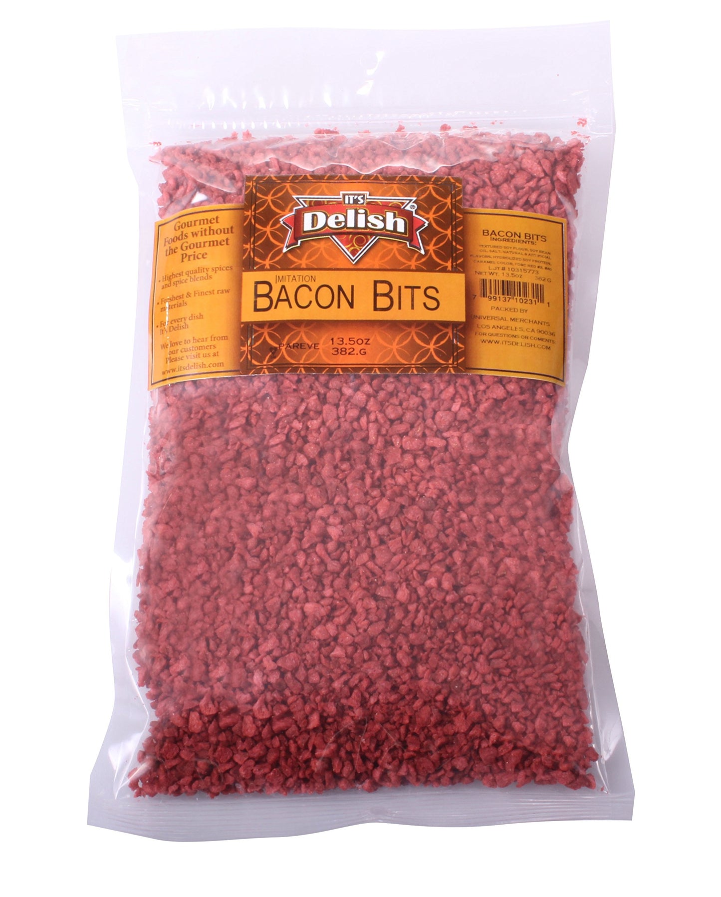 Its Delish Imitation Bacon Bits, Kosher Parve Vegan, 1 LB Bulk Bag, Perfect for Salad Topping and Baked Potatoes