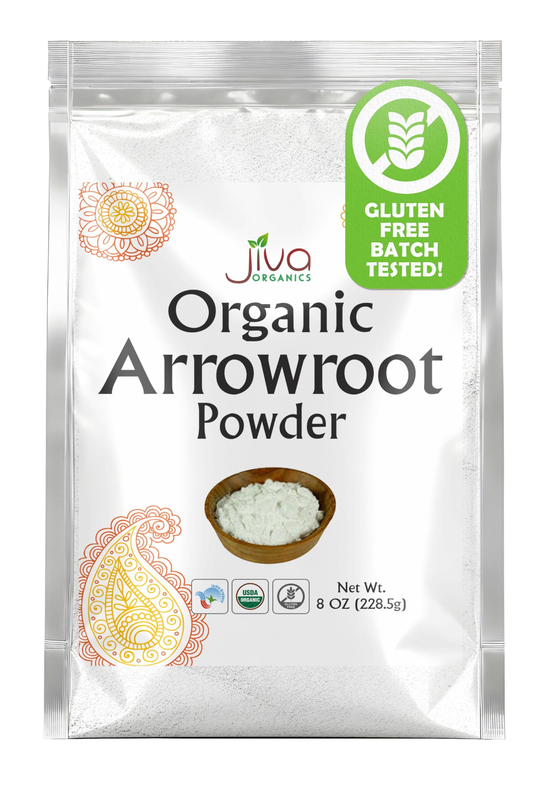 Jiva Organics Organic Arrowroot Flour (Powder) 8 Ounce Bag - Raw, Non-Gmo, Gluten Free