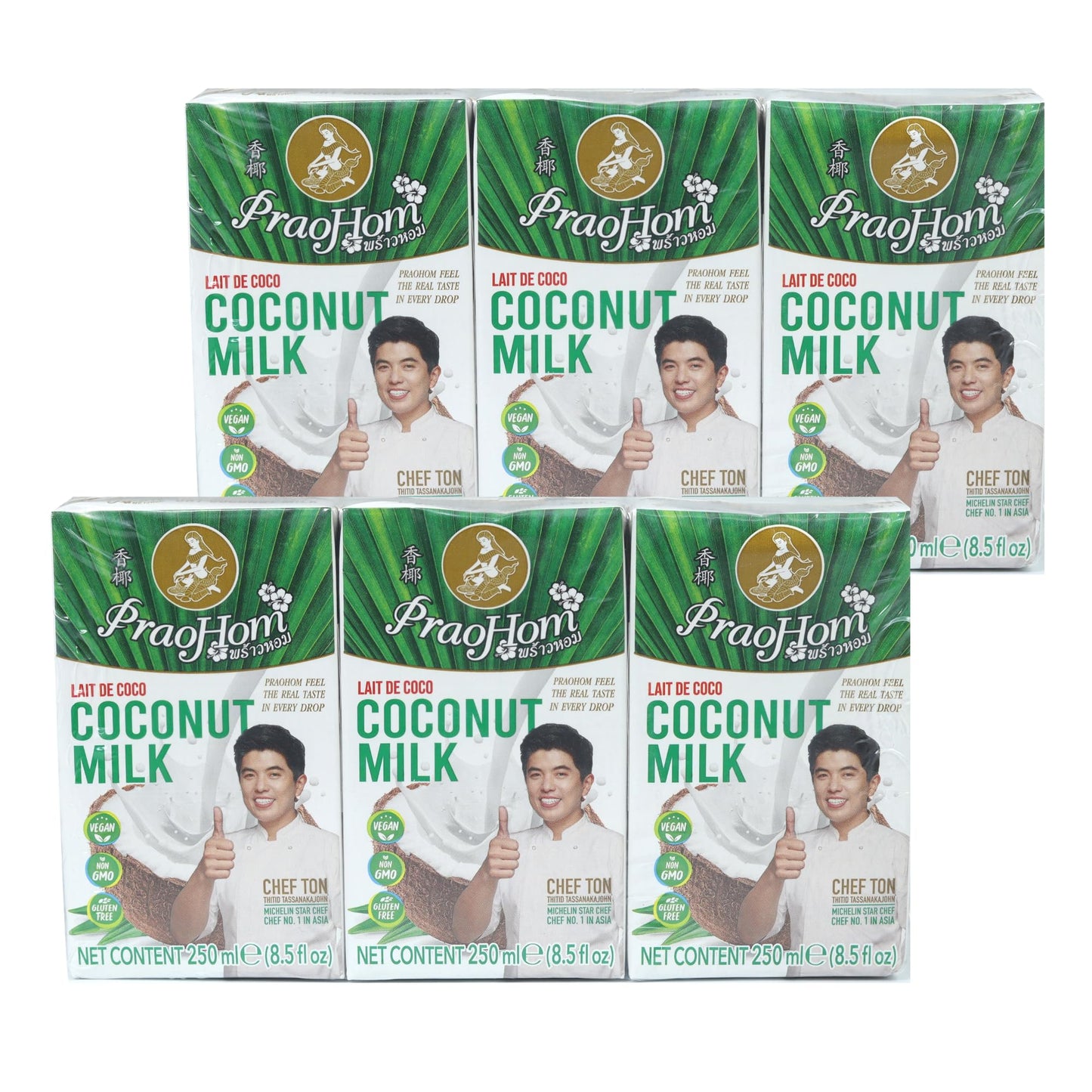 PRAOHOM Coconut Milk - Plant-Based Dairy Free Alternative - 8.5 Fl Oz (Pack of 6) - No Added Sugar - Ideal for Cooking and Baking