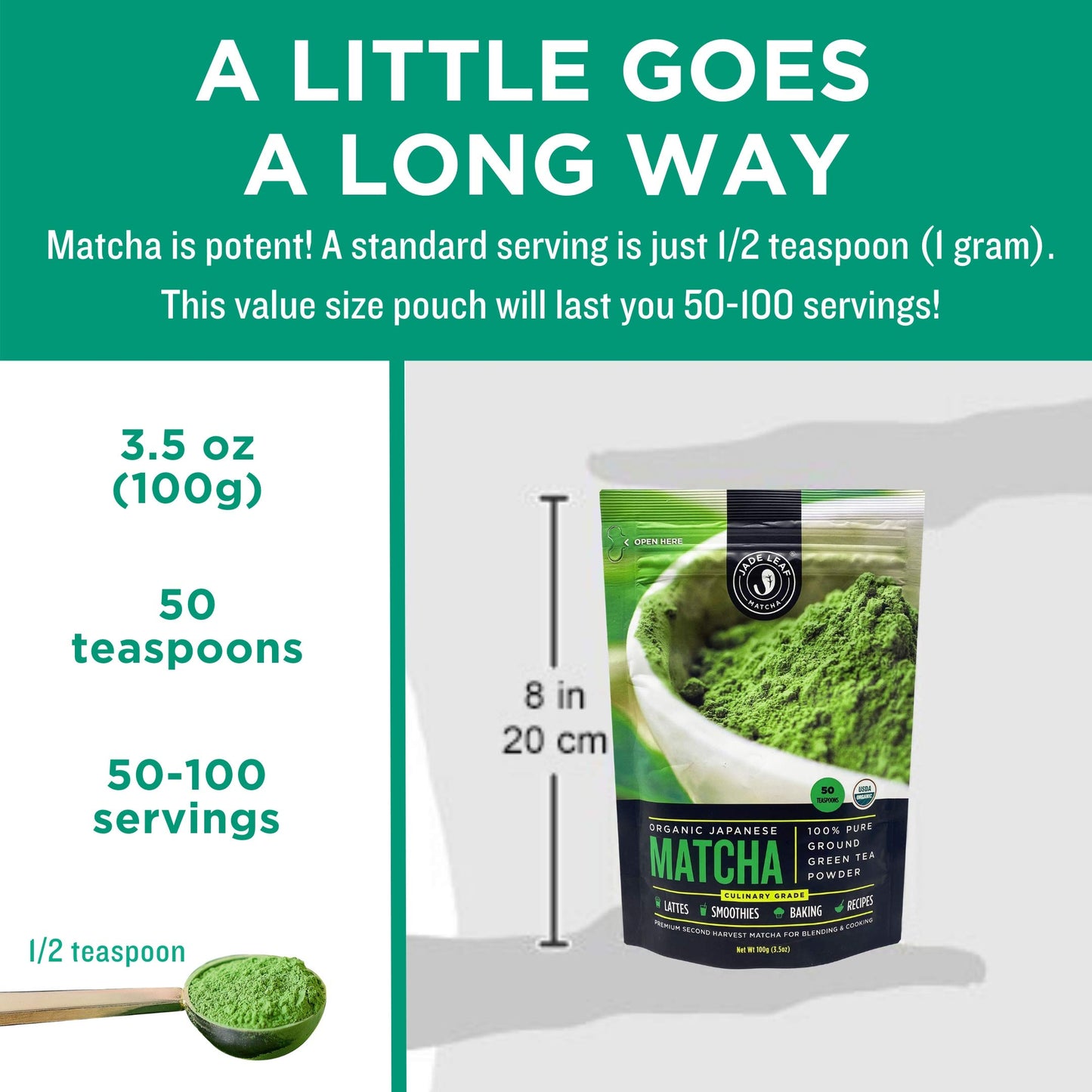 Jade Leaf Matcha Culinary Grade Matcha Green Tea Powder - 3.53 Ounce Pouch - Authentic Japanese Origin - Powder