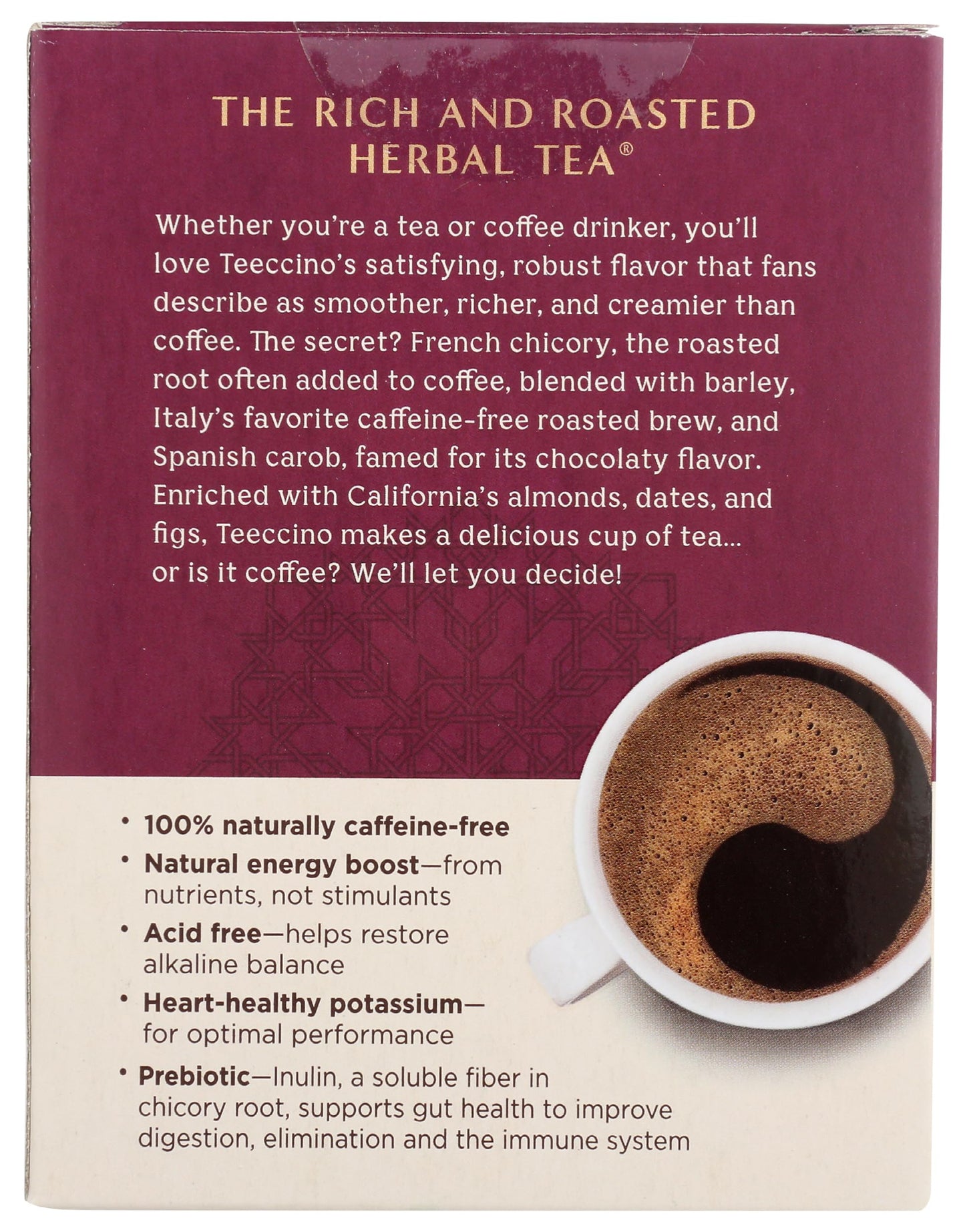 Teeccino Vanilla Nut Herbal Tea - Caffeine Free, Prebiotic, 10 Count, Model 48250TEEC-EA