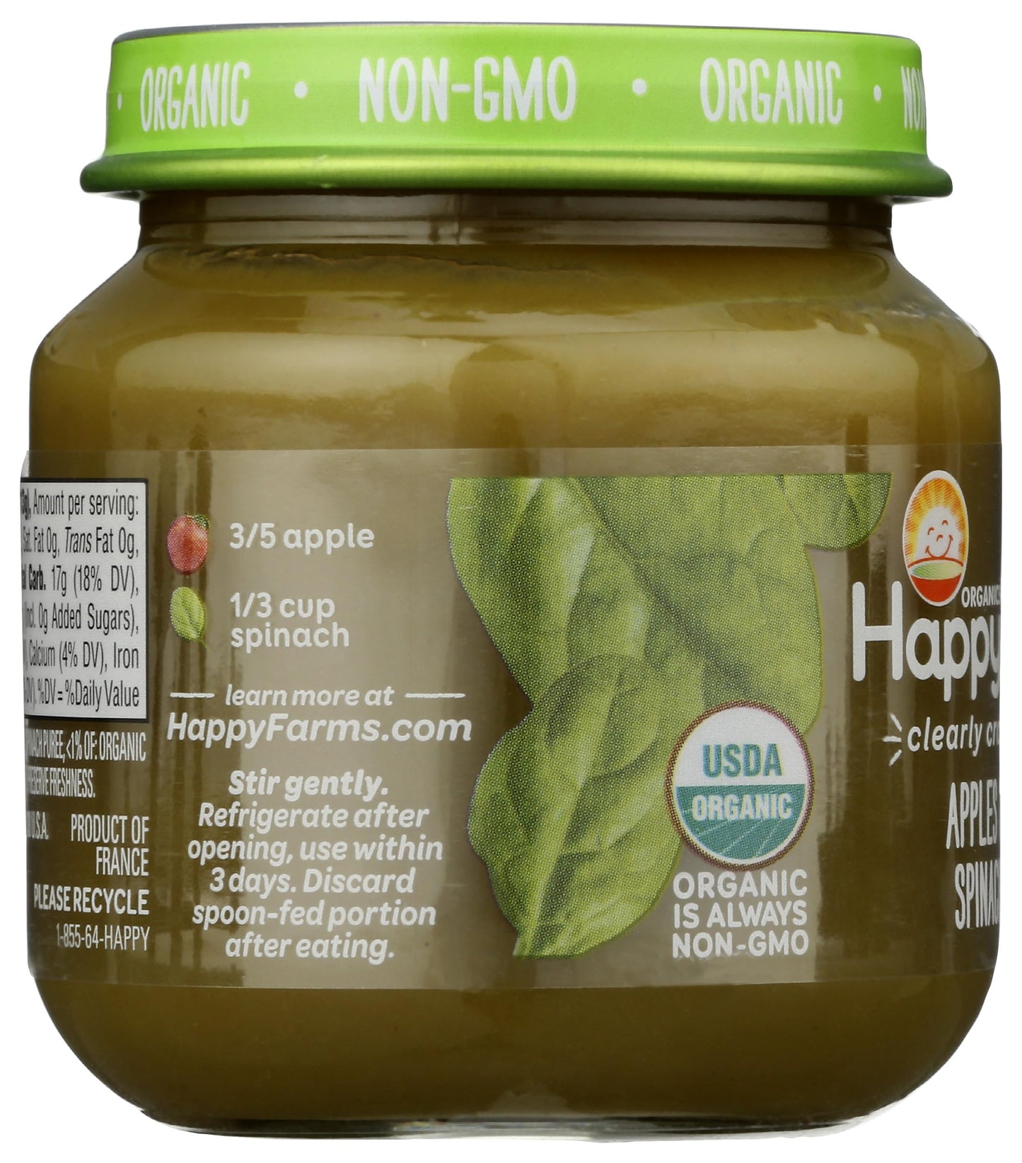 Happy Baby Organic Stage 2 Apples Spinach Baby Food, 4 Oz
