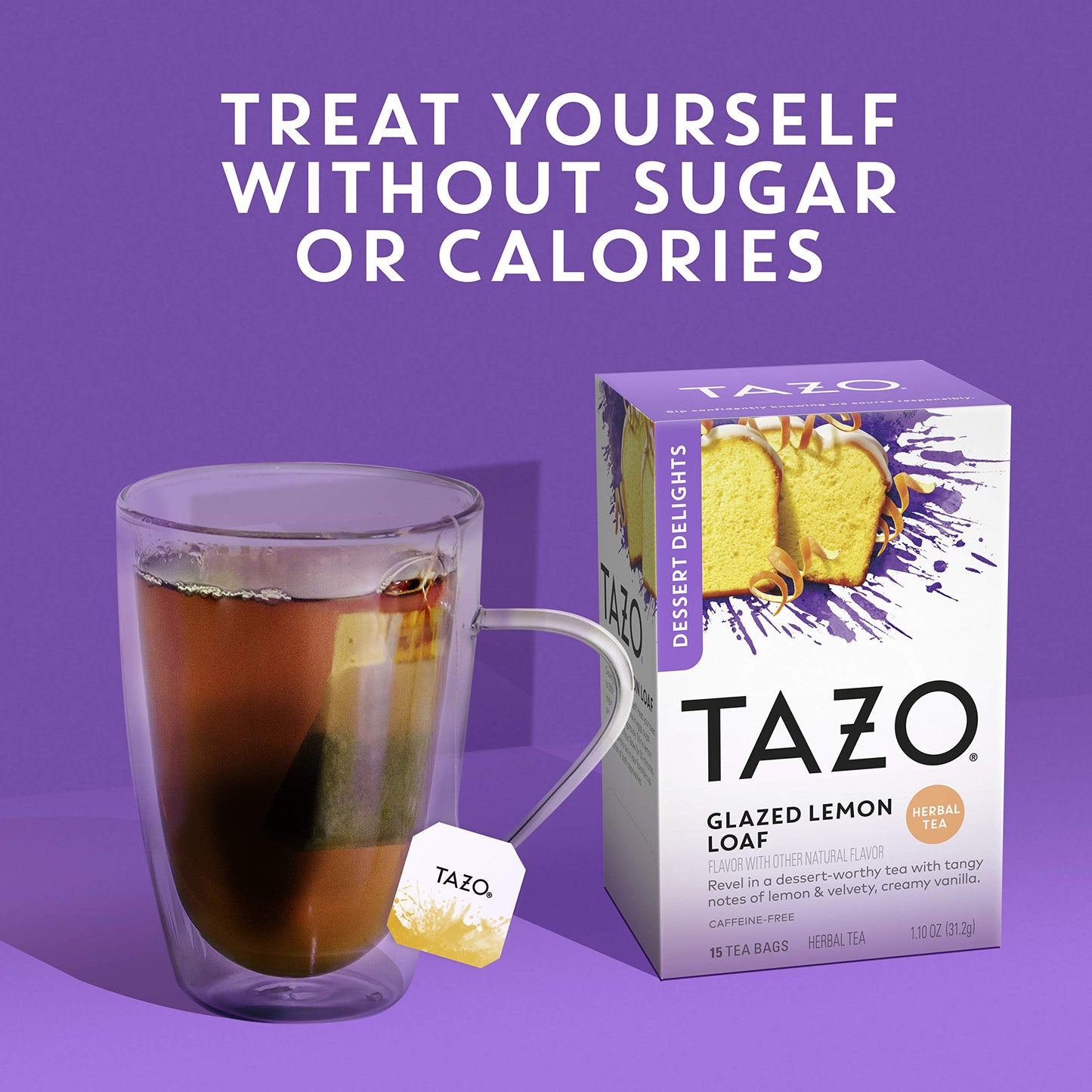 TAZO Herbal Tea Bags, Glazed Lemon Loaf Dessert Delights, Caffeine Free, 15 Count