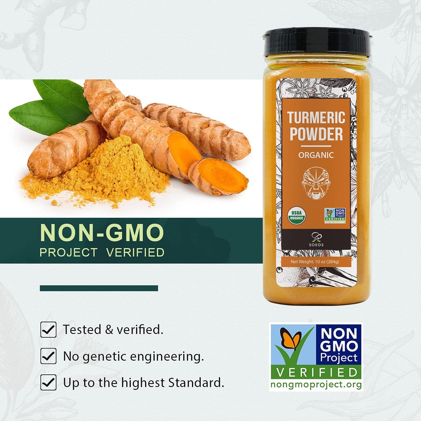 Soeos Organic Turmeric Powder 10Oz (284G), Non-Gmo Verified, Usda Organic, Natural Curcumin, Lab Tested For Purity, Sealed Package To Keep Turmeric Fresh