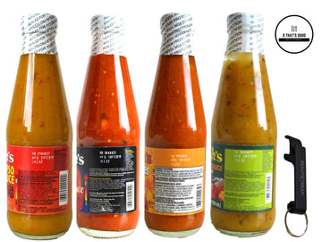 Matouks Calypso Flambeau West Indian and Hot Pepper Sauce 10 Ounce Variety Pack of 4 with Keychain Bottle Opener in Sealed O Th
