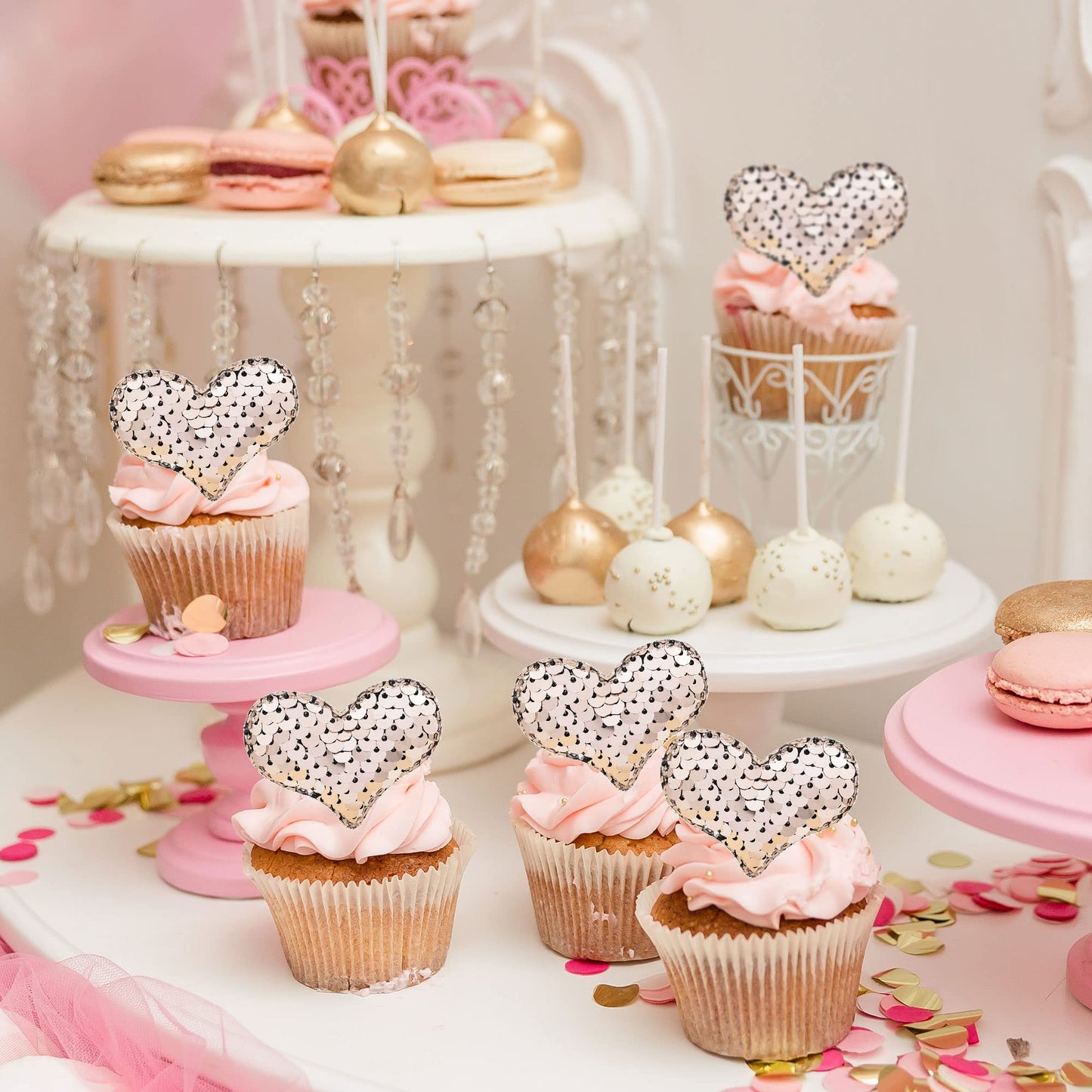 24Pcs Valentines Day Heart Cupcake Toppers Rose Gold Valentines Day Cupcake Picks Decorations for Valentine's Day Theme Wedding