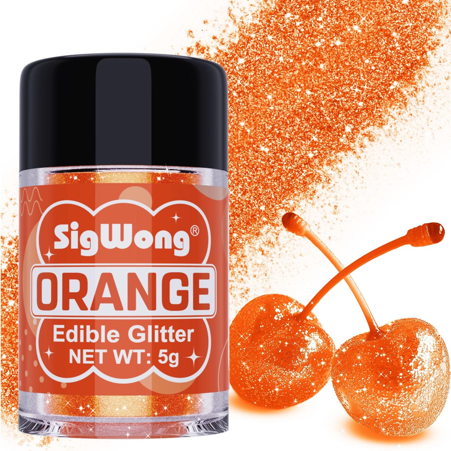 Orange Edible Glitter - 5g Food Grade Cake Decorating Shimmering Glitter, Edible Sprinkle Luster Dust for Drinks, Chocolates, Fo