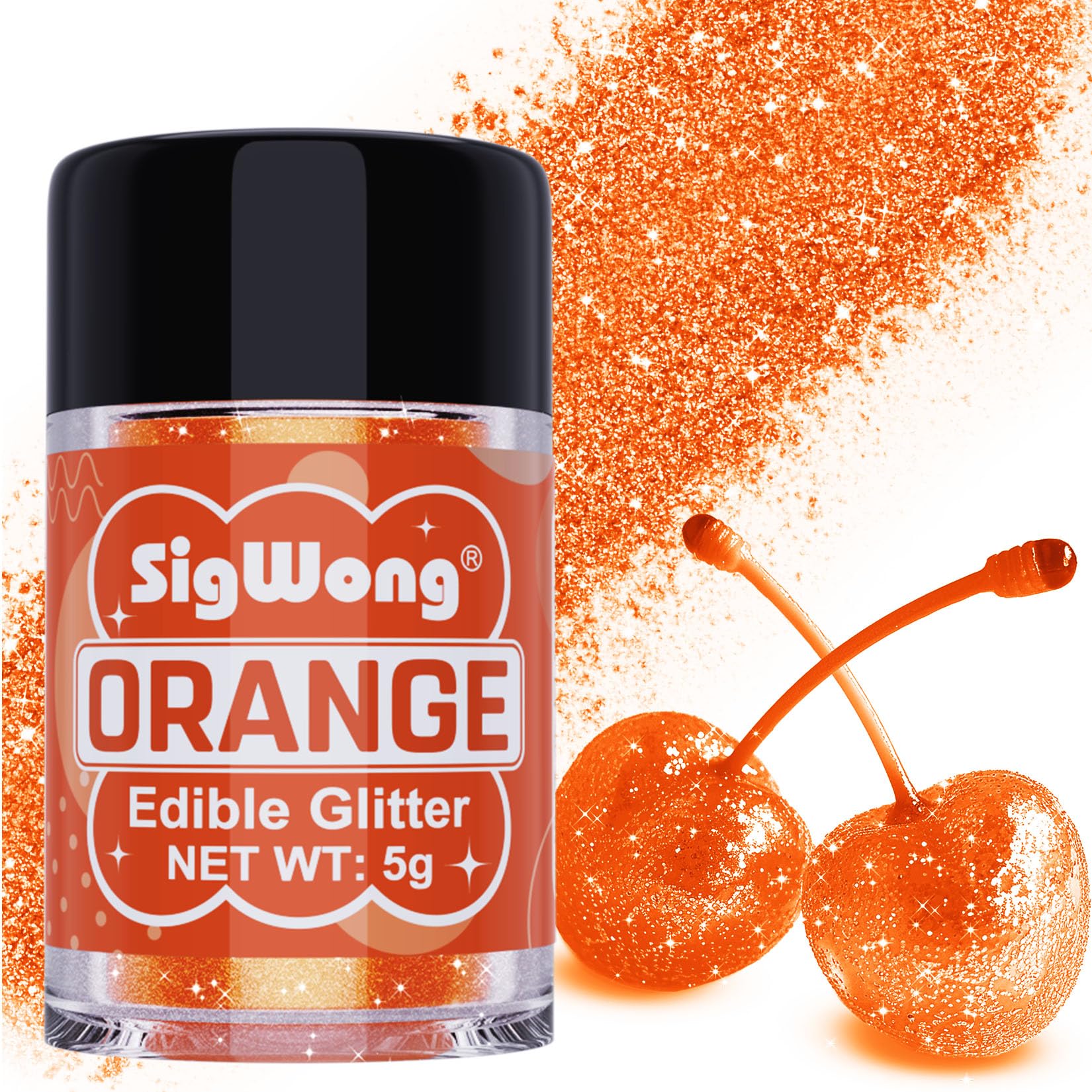 Orange Edible Glitter - 5g Food Grade Cake Decorating Shimmering Glitter, Edible Sprinkle Luster Dust for Drinks, Chocolates, Fo