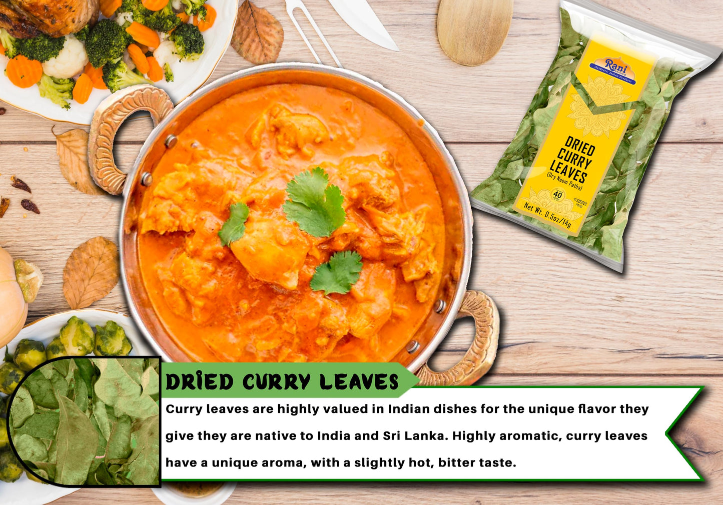Rani Dried Curry Whole Leaves (Kari Neem Patha) Indian Spice 0.5Oz (14G) ~ Non-Irradiated | All Natural | Vegan | Gluten Friendly | Non-Gmo | Product Of Usa