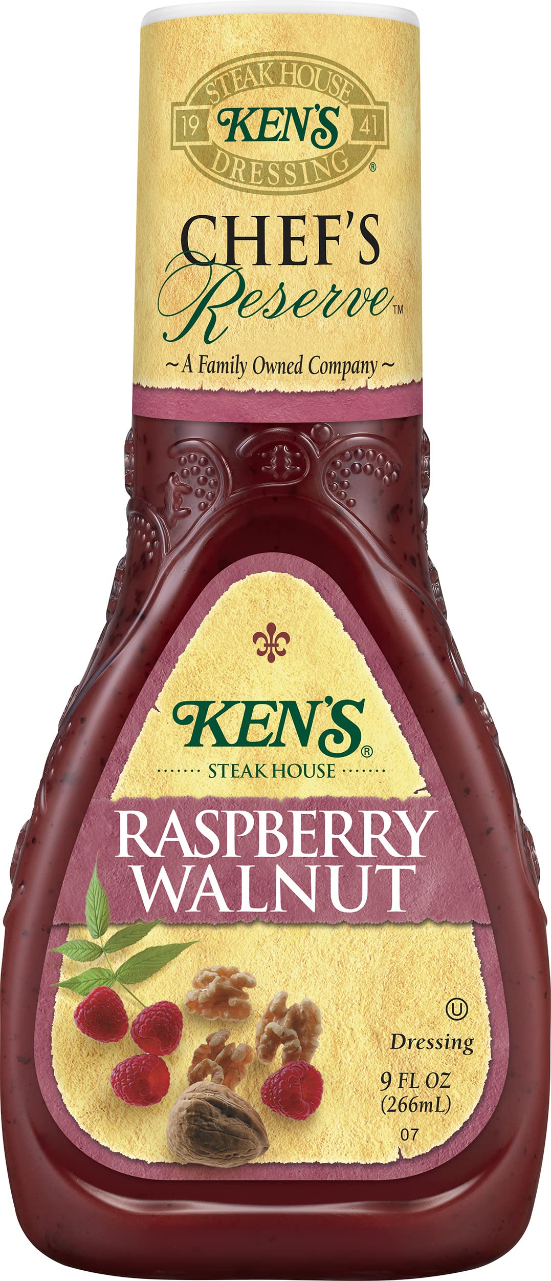 Kens Steak House Raspberry Walnut Dressing, 9 Ounce (Pack of 3), Flavorful Salad Dressing