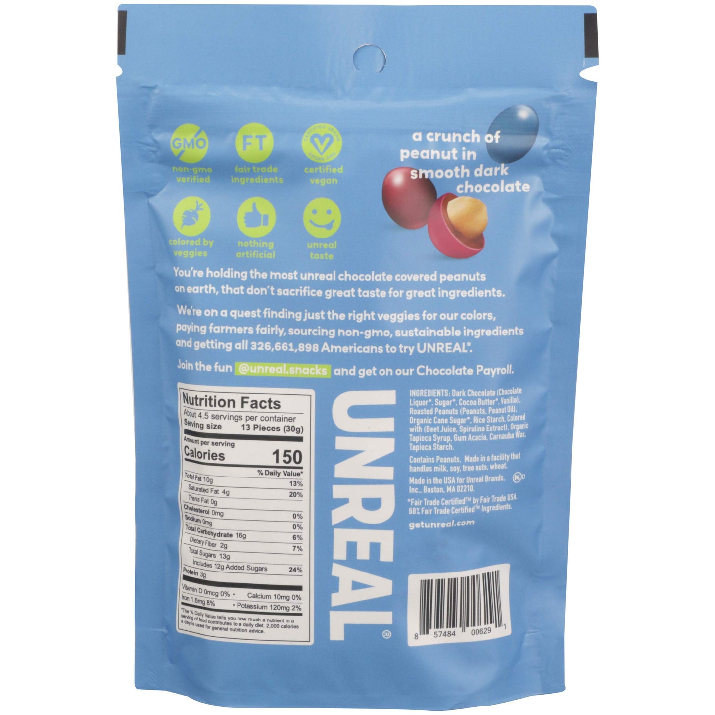 UNREAL Dark Chocolate Peanut Gems, Vegan, Non-GMO, 5 oz (Pack of 6)