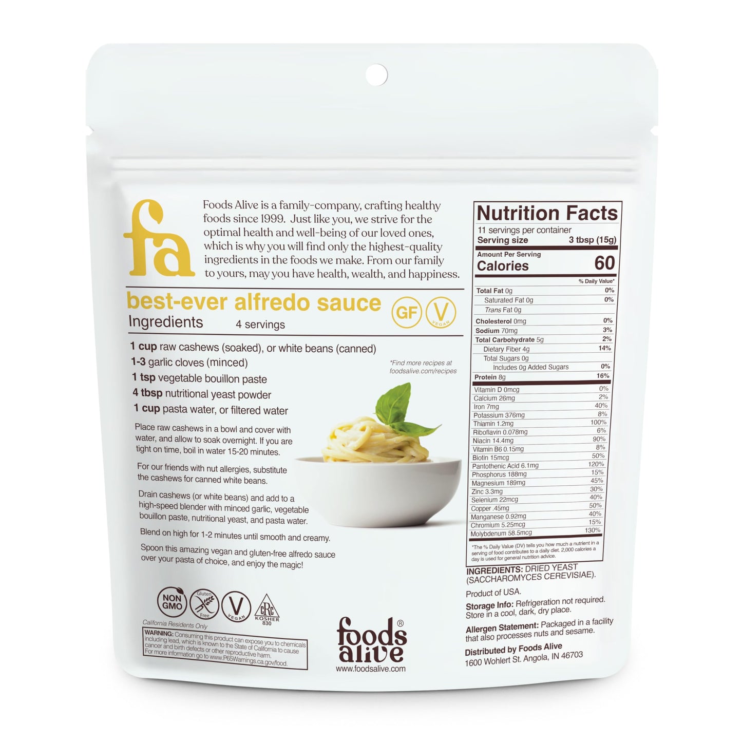 Foods Alive Nutritional Yeast Flakes, Vegan Cheese Powder Seasoning, 6 Ounce, Beige