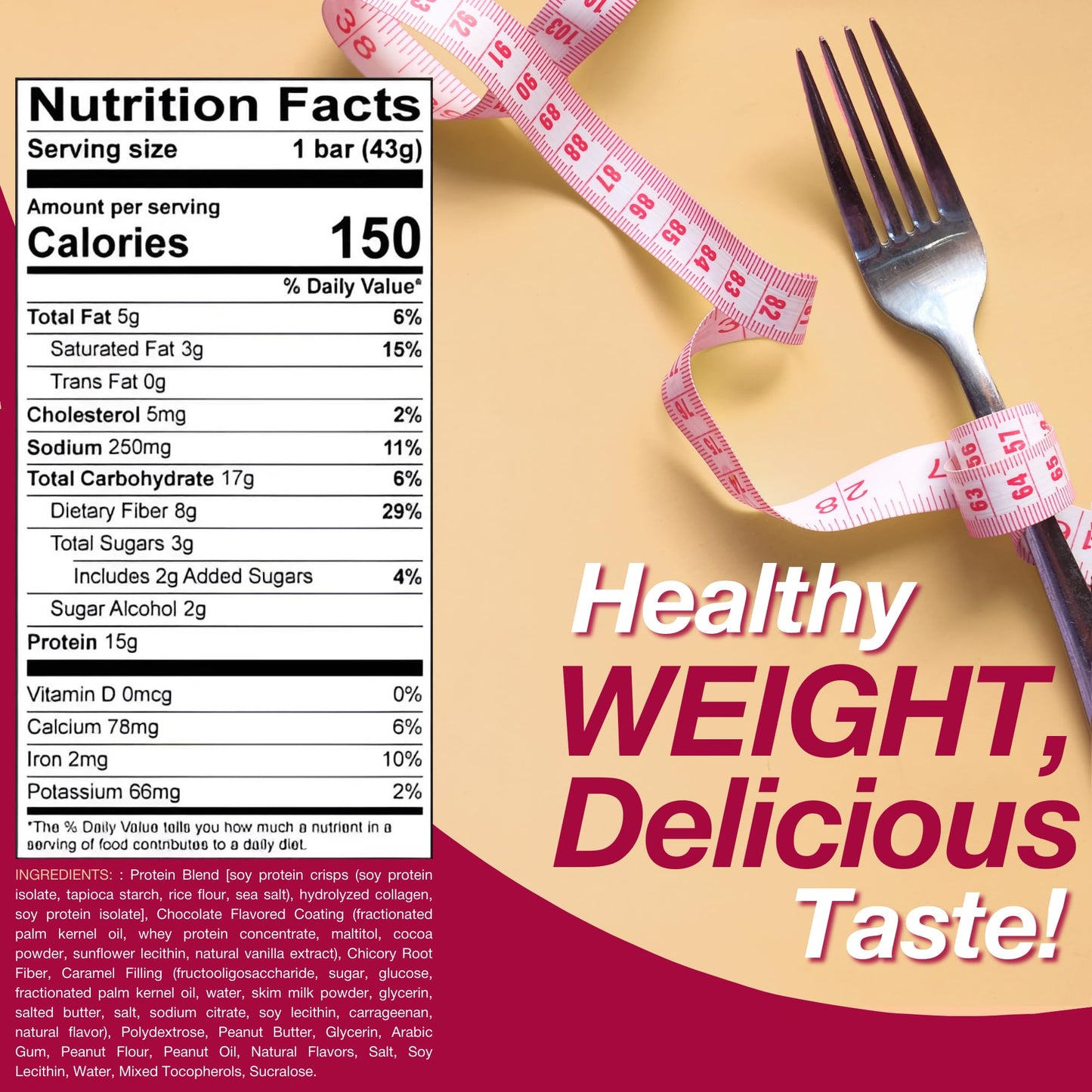 ProtiDIET Peanut Butter and Smooth Caramel Crisp Protein Bar - Gluten Free and GMO Free High Protein Snacks for Adults, Perfect