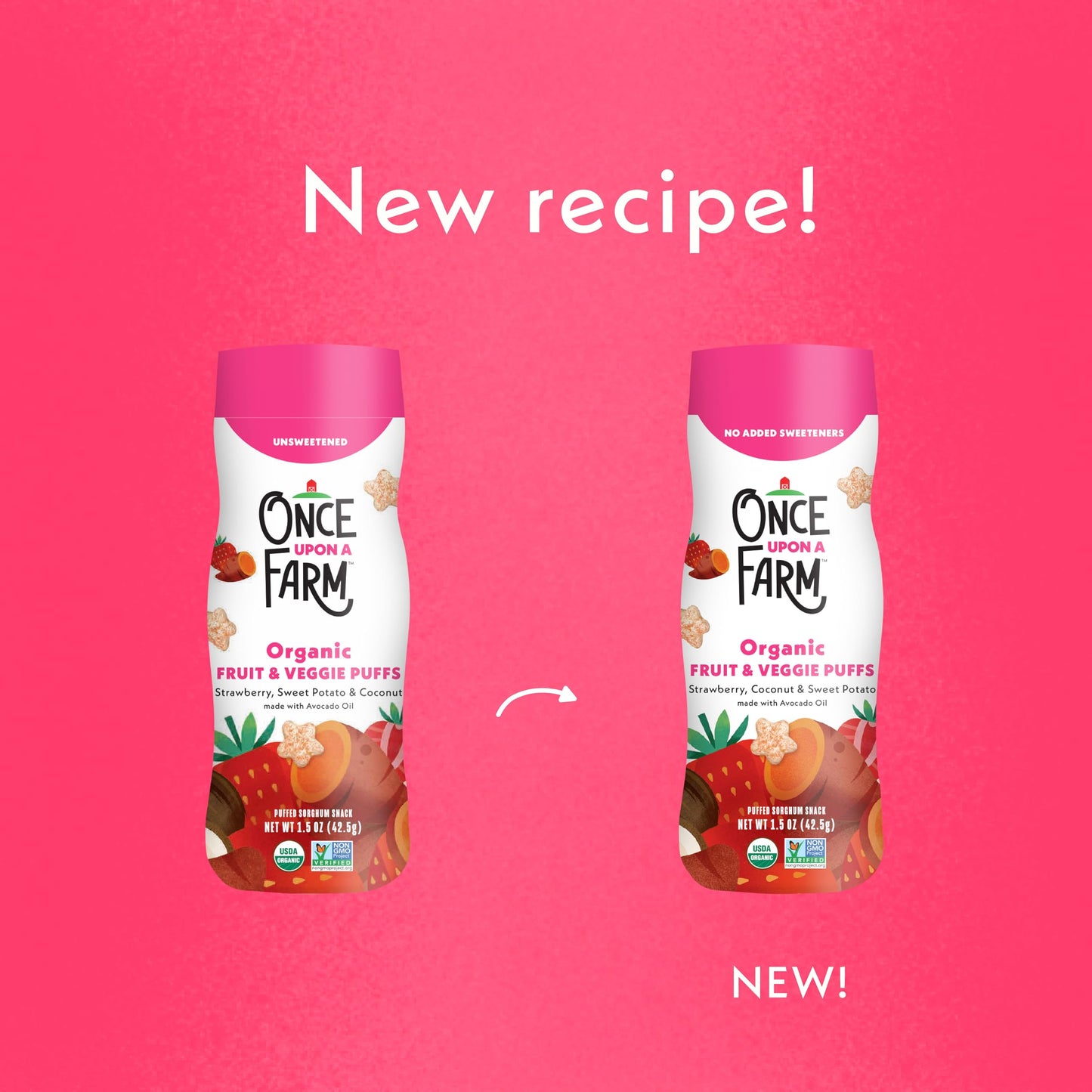 Once Upon A Farm Strawberry, Coconut & Sweet Potato Puffed Sorghum Snack, Fruit & Veggie Puffs, Non Gmo, 1.5 Ounces (Pack Of 6)