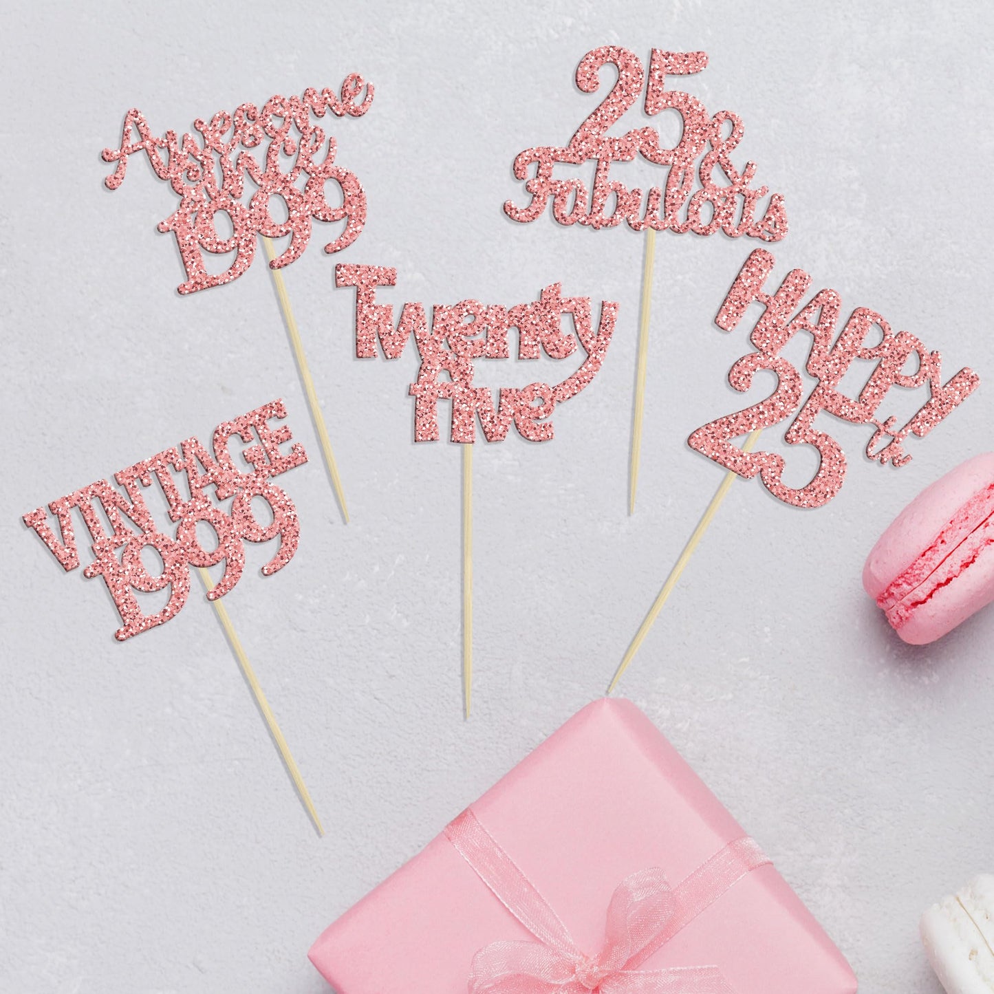 Gyufise 30Pcs Rose Gold Vintage 1999 Cupcake Toppers Glitter Happy 25Th Cheers To 25 Fabulous 25Th Birthday Cupcake Picks 25Th B