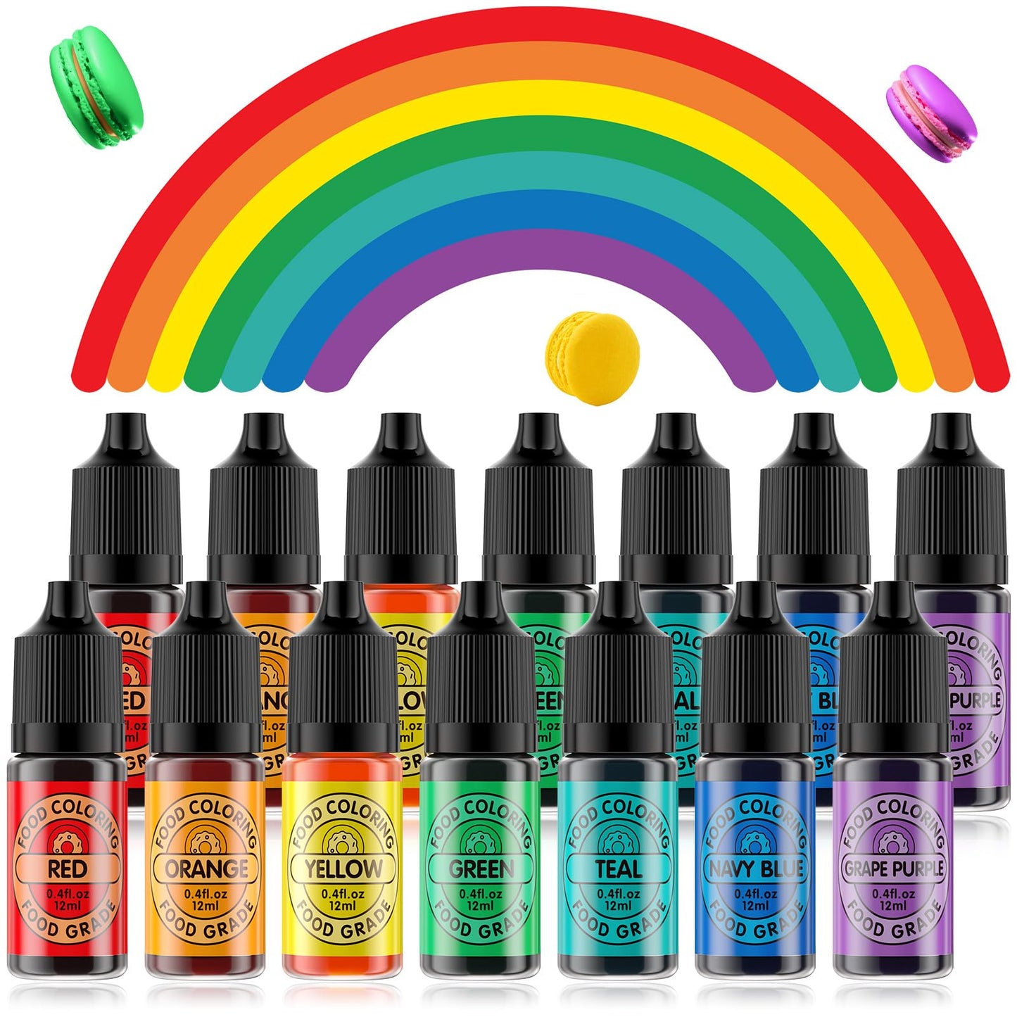 Cherrysea Food Coloring Set - 14x12ml Edible Liquid Dye for Baking, Gluten Free, 0.4 Fl Oz Bottles
