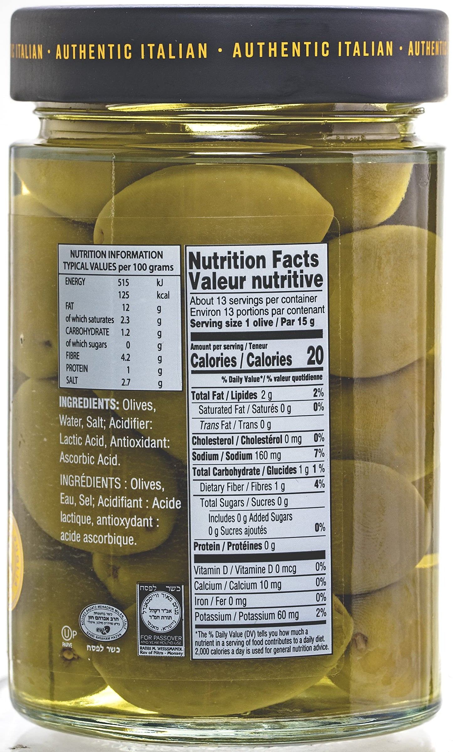 Tuscanini Premium Italian Cerignola Whole Green Jumbo Olives, 10.9Oz (2 Pack) | Mild & Smooth Flavor | Imported From Italy | Kos