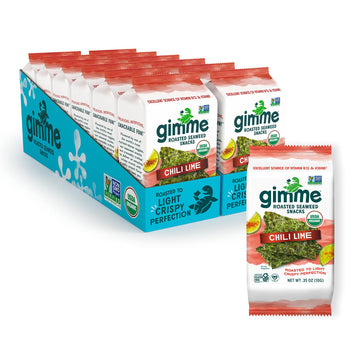 Gimme Seaweed - Chili Lime - 12 Count Sharing Size - Organic Roasted Seaweed Sheets - Keto, Vegan, Gluten Free - Great Source Of