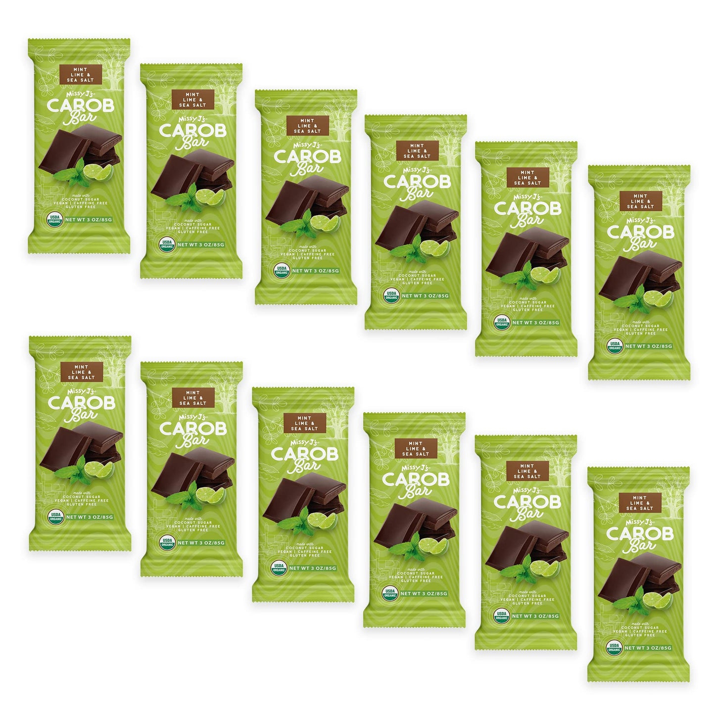 Missy Js Carob Mint Lime Sea Salt Candy Bar 3 Oz 12 Pack Vegan Gluten Free Coconut Sugar Snack Treats