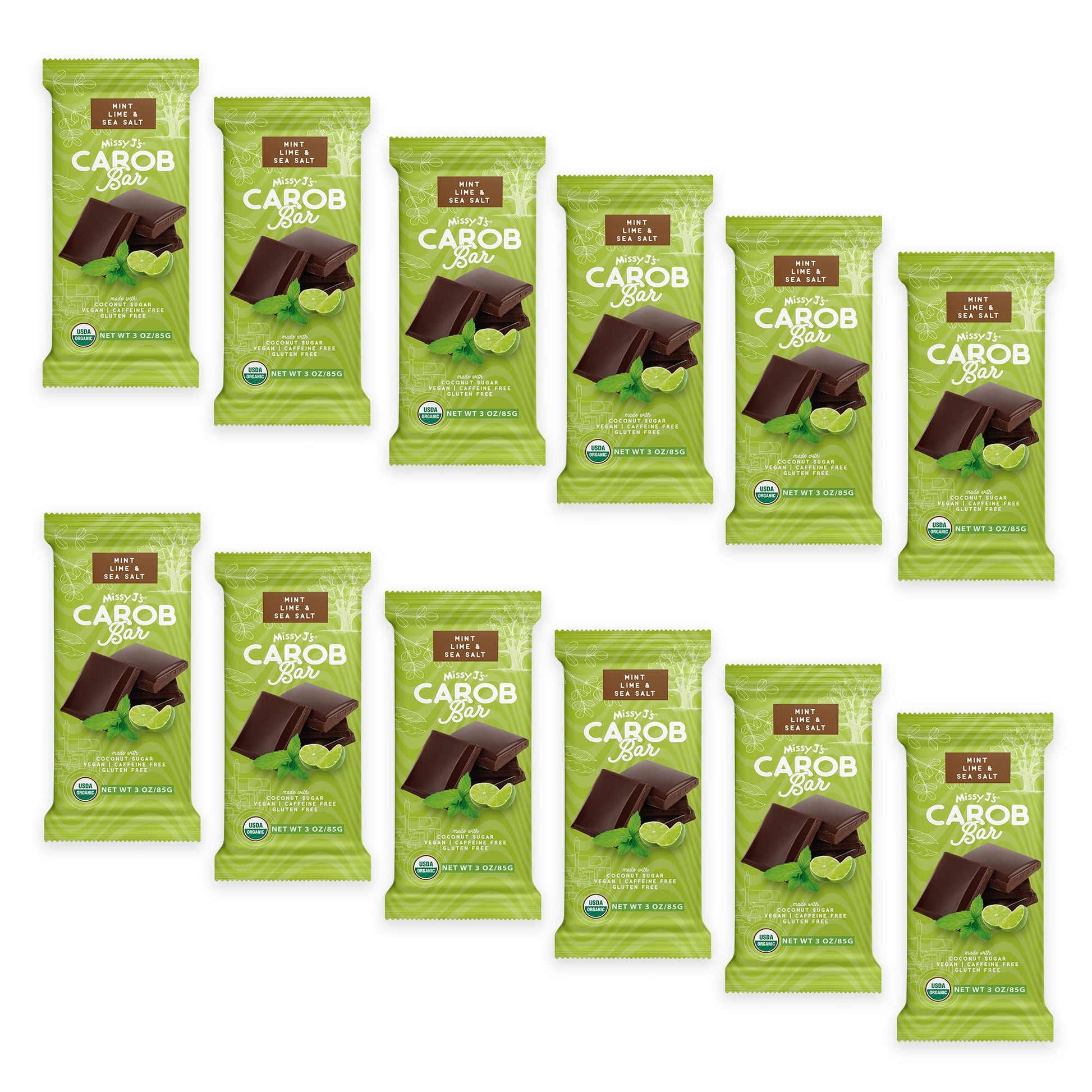 Missy Js Carob Mint Lime Sea Salt Candy Bar 3 Oz 12 Pack Vegan Gluten Free Coconut Sugar Snack Treats