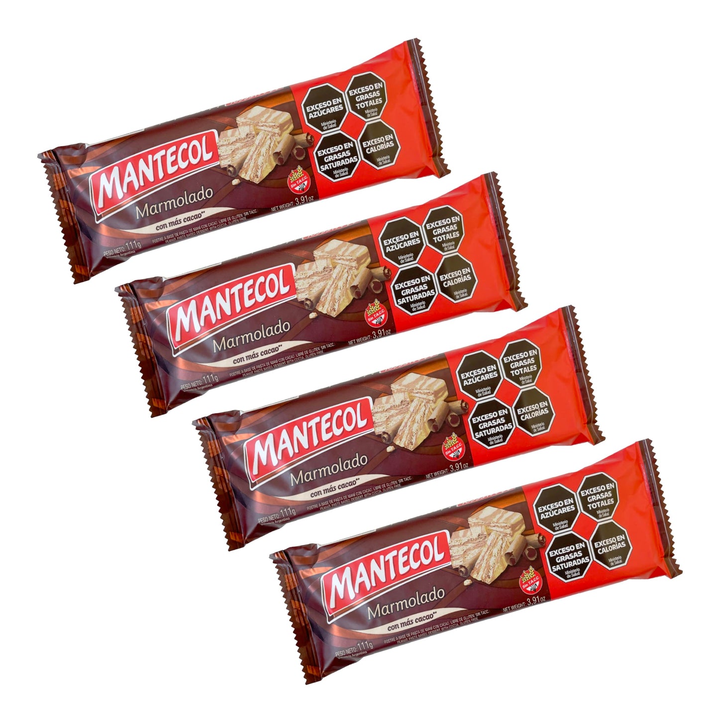 Mantecol Marmolado 4 Pack 111G (3.9Oz Each) | Classic Argentinian Peanut Nougat Bar With Chocolate Swirls | Imported Sweet Treat