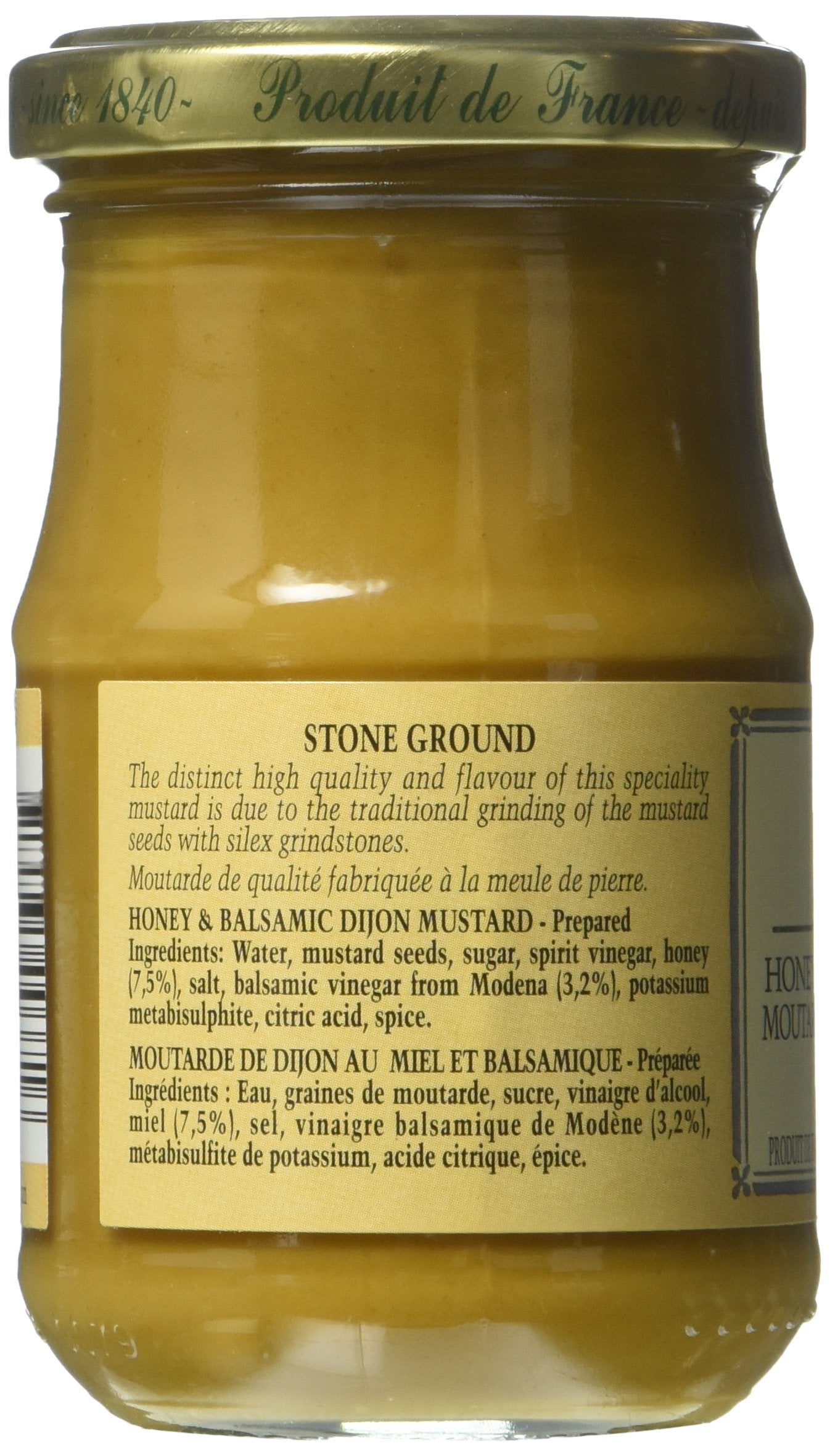 Honey Balsamic Mustard Fallot French Miel et Vinaigre Balsamique Mustard 7.4oz jar, One