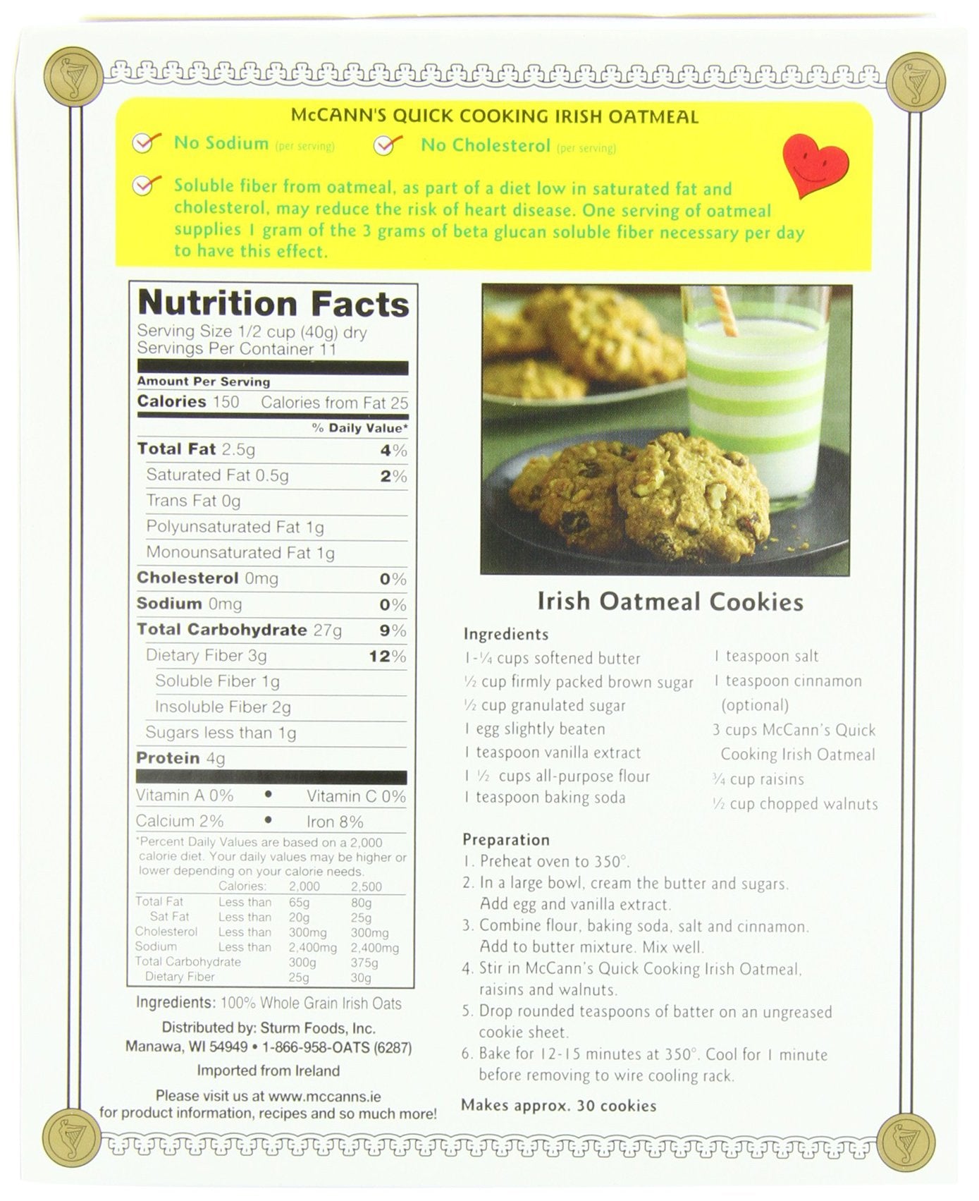 McCanns Irish Oatmeal Quick Cooking Rolled Oats, 16-Ounce Boxes, Pack of 6