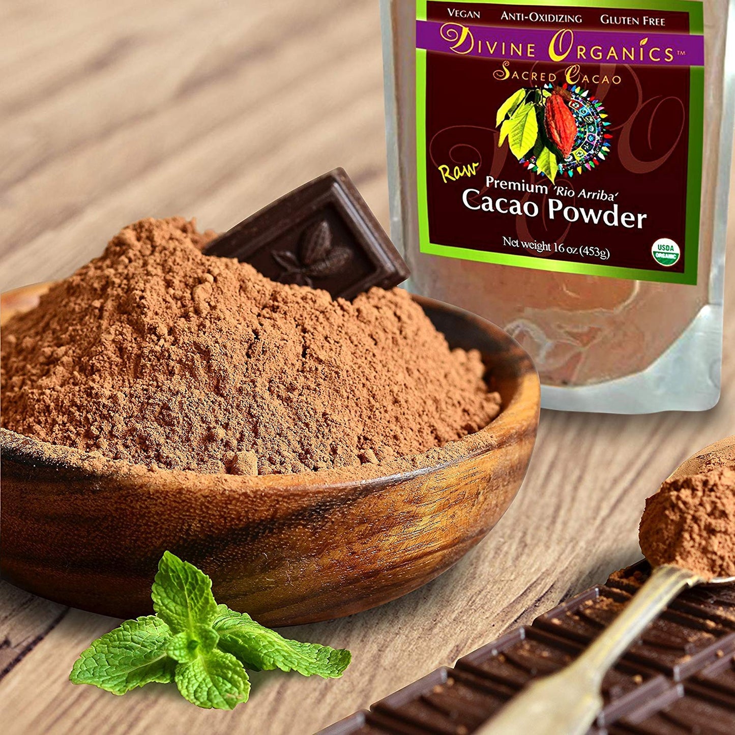 Divine Organics Raw Cacao Powder/Raw Cocoa Powder - Certified Organic - Premium Rio Arriba - Smoothies, Hot Chocolate, Baking, S