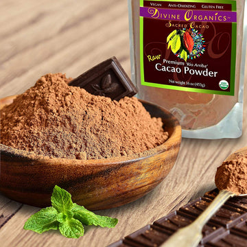 Divine Organics Raw Cacao Powder/Raw Cocoa Powder - Certified Organic - Premium Rio Arriba - Smoothies, Hot Chocolate, Baking, S