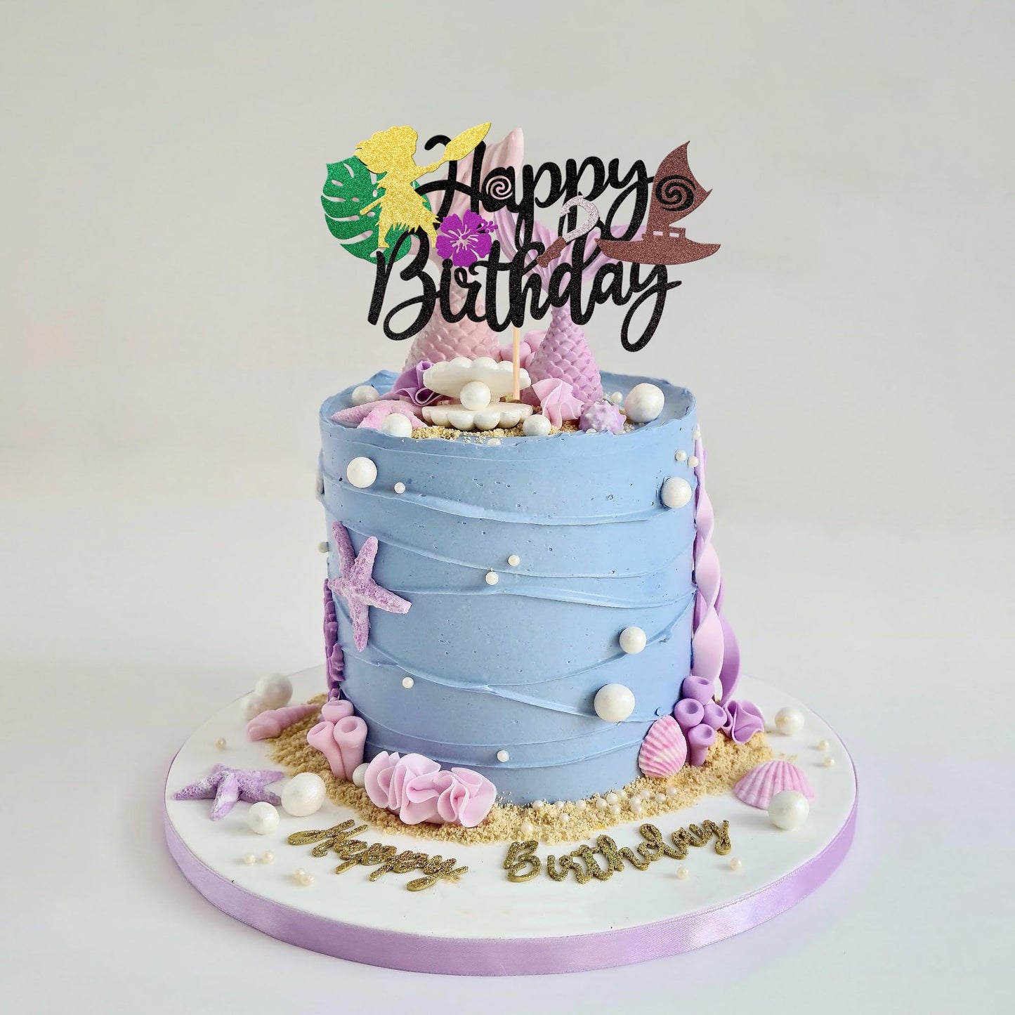 1 Pcs Moana Inspired Cake Topper Black Glitter Palm Leaf Flower Happy Birthday Cake Pick Decoration For Tropical Hawaiian Luau T