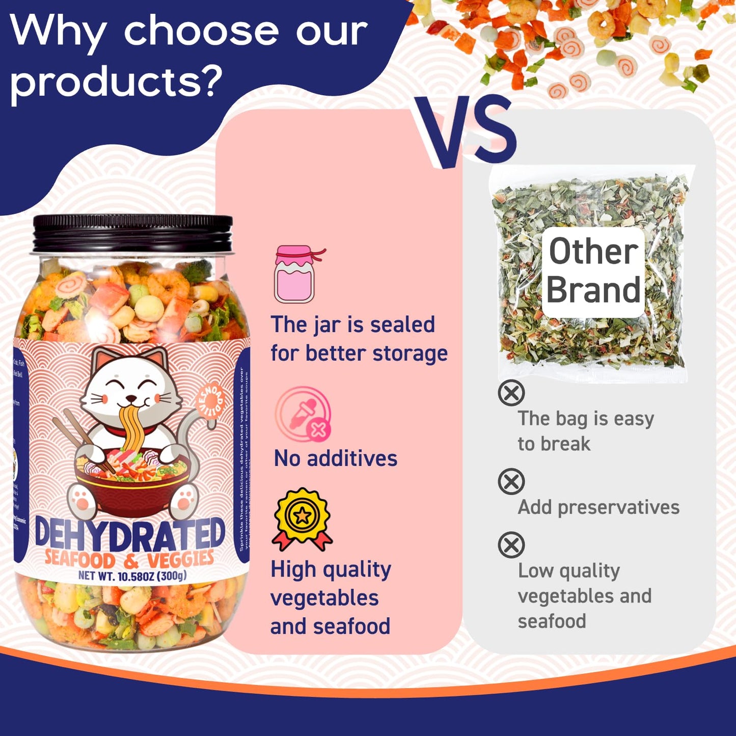 Dehydrated Freeze-Dried Seafood & Vegetable Mix - 100% Natural Ramen Toppings For Soups, 11 Mixed Ingredients, No Additions, Ide
