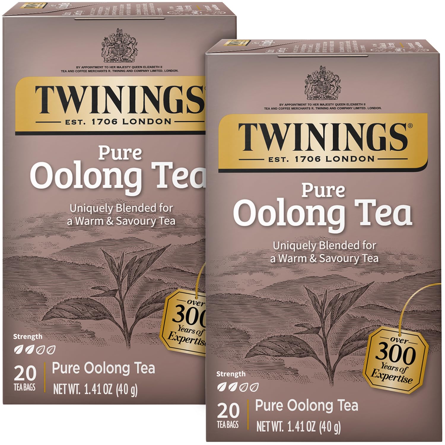 Twinings Pure Oolong Tea 2-Pack - Golden Caffeinated Tea, Individually Wrapped Tea Bags, 20 Count Each