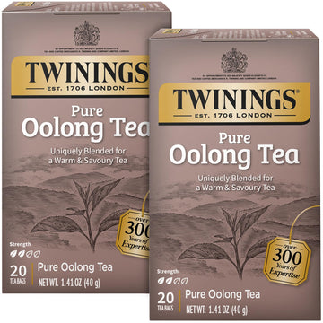 Twinings Pure Oolong Tea 2-Pack - Golden Caffeinated Tea, Individually Wrapped Tea Bags, 20 Count Each
