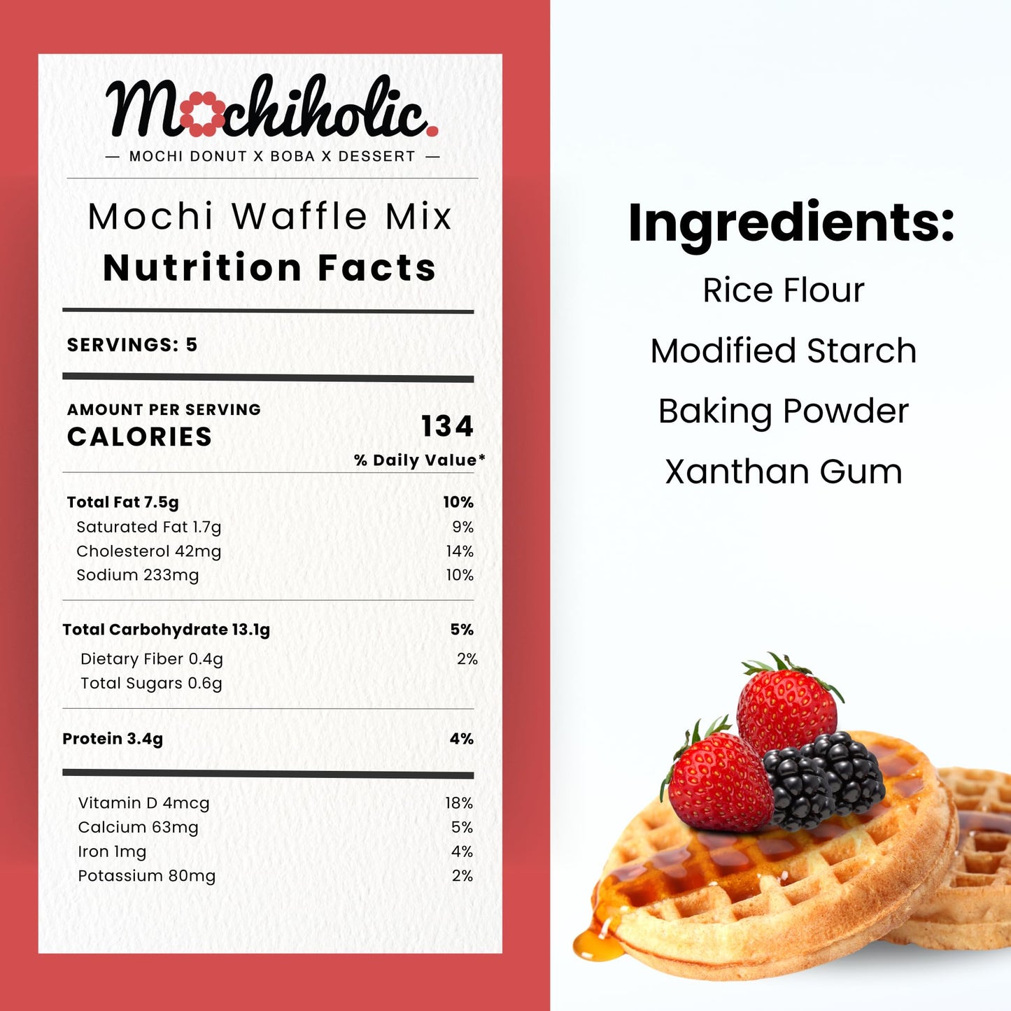 Mochiholic Mochi Waffle Mix - Gluten-Free, Low Calories, 12 oz, Original Recipe