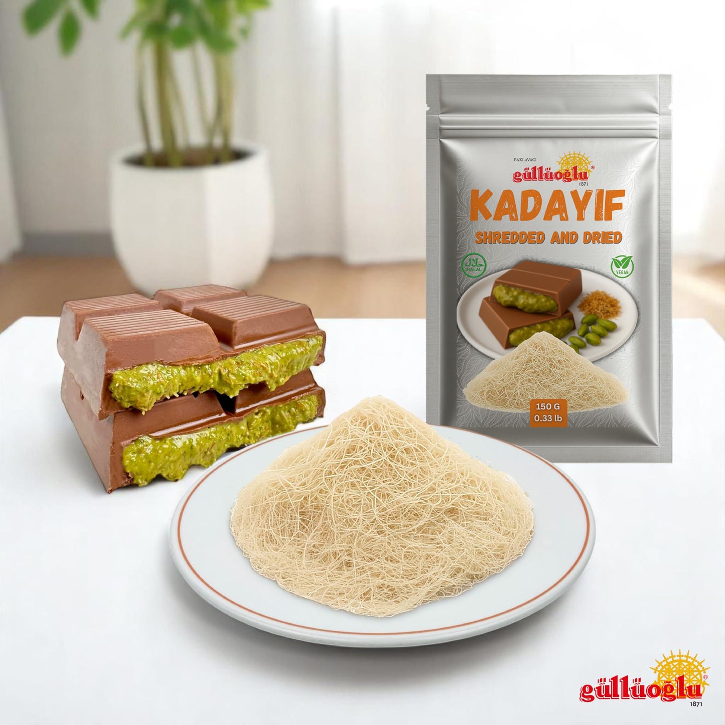 Gulluoglu Dried & Shredded Kataifi - 150G - 0.33Lb Kadayif Chopped Fillo Dough, Shredded Phyllo, Kadayif Pastry Dough, Knafeh, K