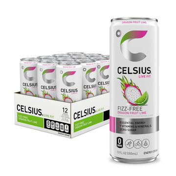 CELSIUS Fizz Free Dragon Fruit Lime  Sugar Free Energy Drink  12 Fl Oz (Pack of 12)