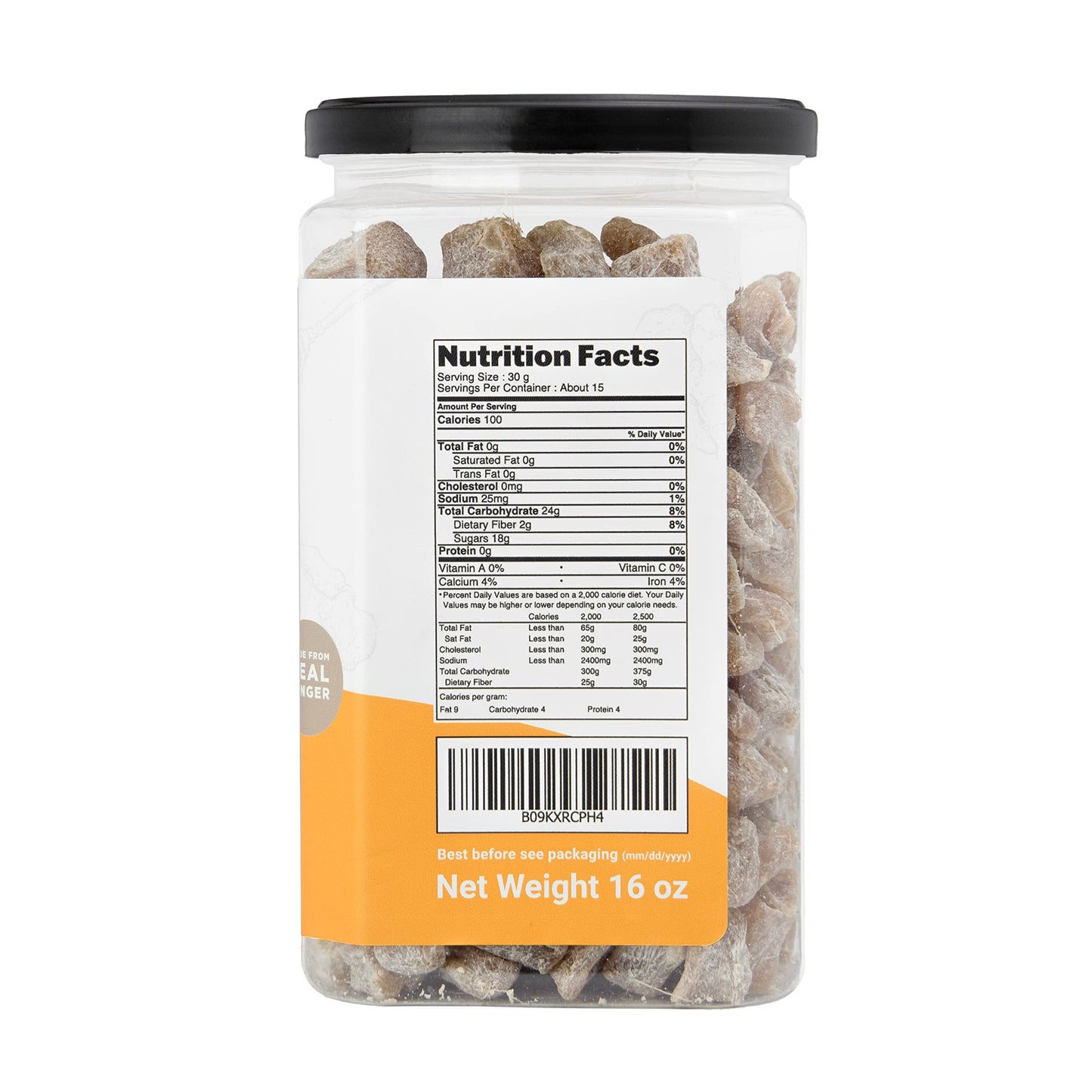 Homtiem Dried Crystallized Ginger Less Sweet ( 16 Ounce) Real Soft, Chews and Candied Delicious pieces Gingers, Perfect for Baki