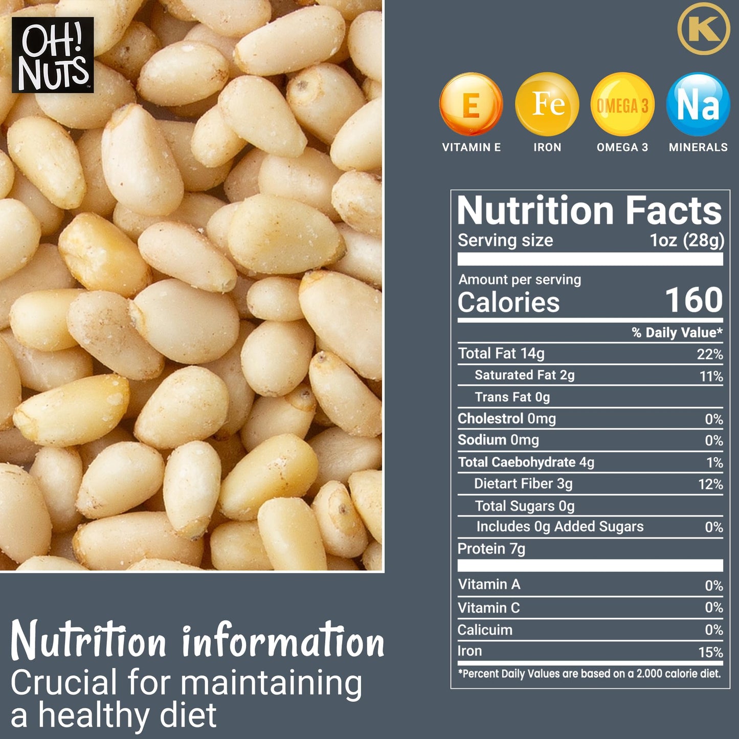 Oh! Nuts Pine Nuts - Raw - 100% Natural - 2 Lb - Pignoli Packed With Protein - Packed In New York Zip-Seal Bag For Exceptional F