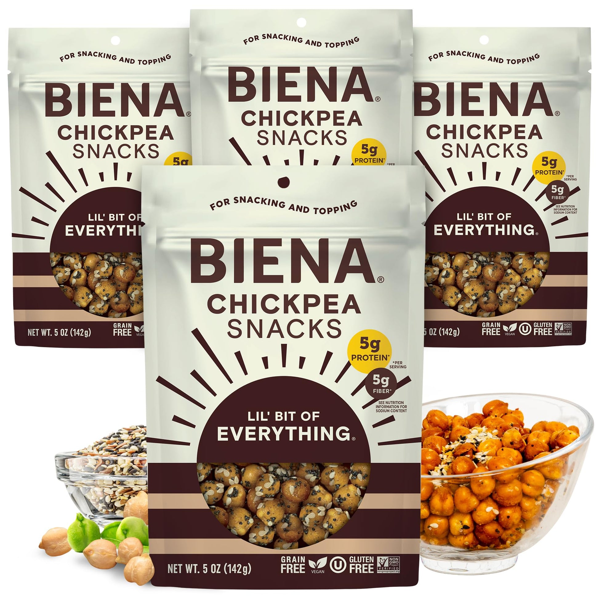 Biena Crispy Roasted Chickpea Snacks, Lil Bit of Everything, High Protein Snacks, High Fiber Snacks, Gluten Free, Plant-Based, N