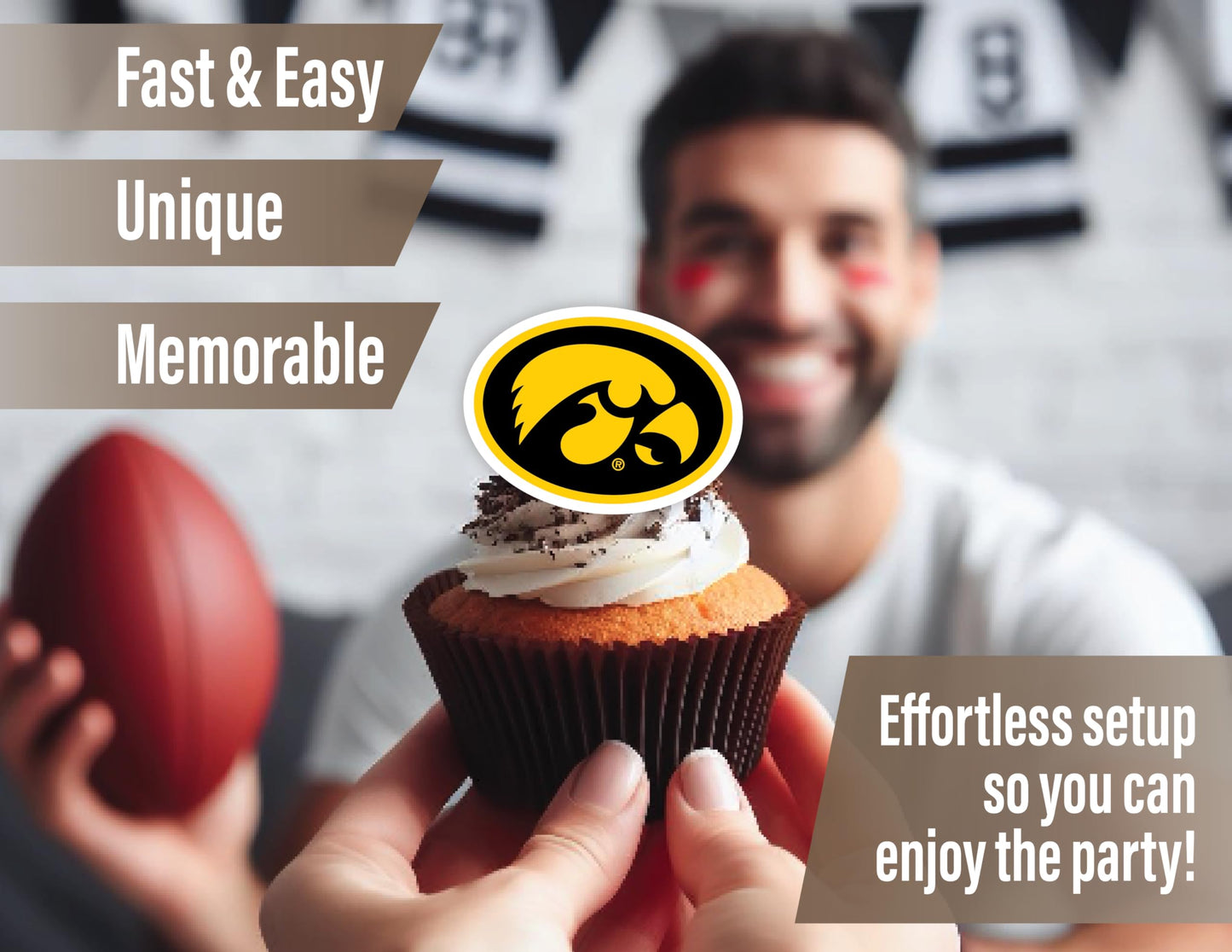 Iowa Hawkeyes Cupcake Toppers (24 Pcs) University Of Iowa Party Supplies For Football, Birthday Gift, Graduation Party Decoratio