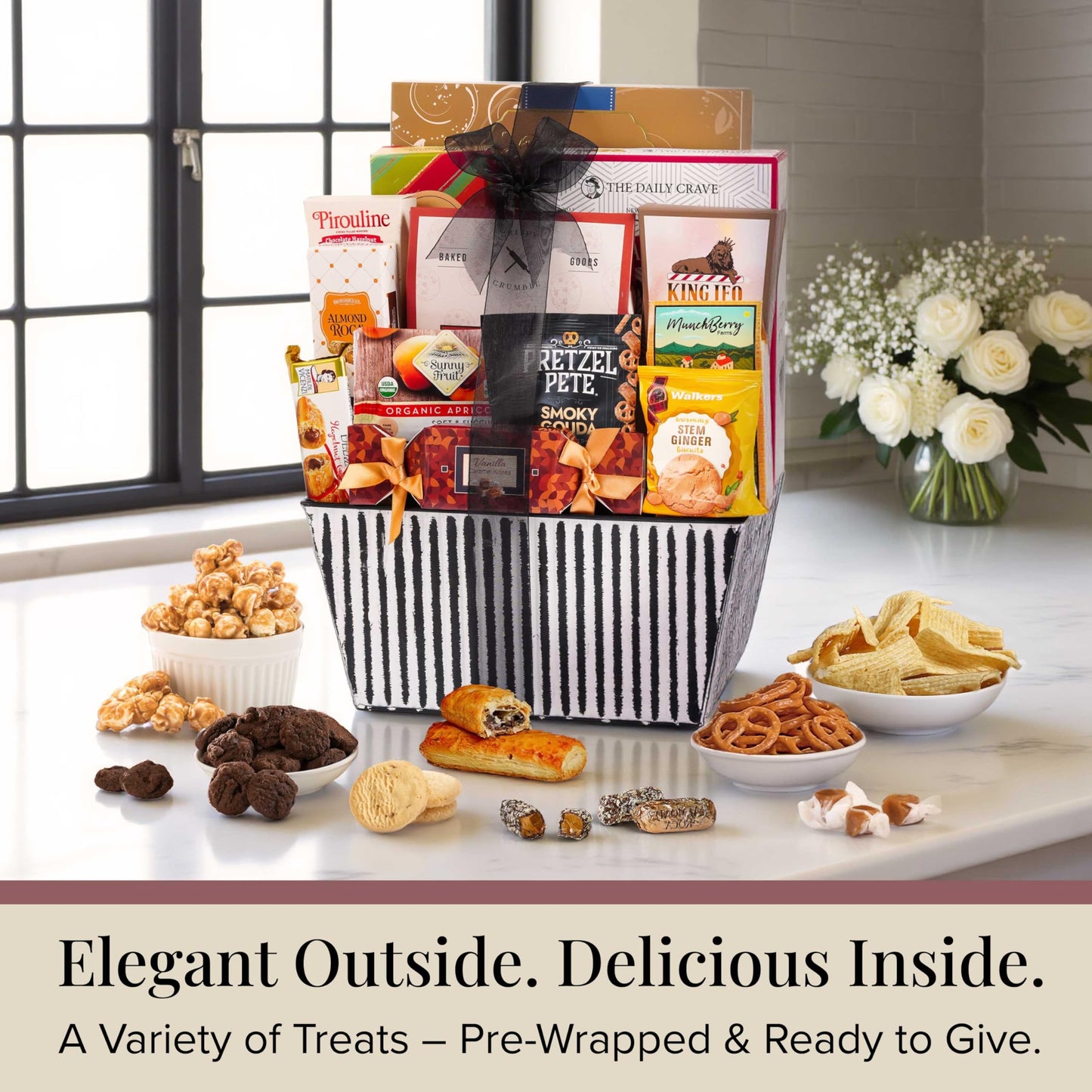 Broadway Basketeers Gourmet Sweets and Chocolate Gift Basket, 11 x 7 x 14, Perfect for Women and Families, Corporate Thank You Gift