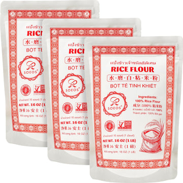 Soeos Thai Rice Flour 48 Ounce (Basic)  1 Pound(Pack of 3)  Rice Flour for Baking or Cooking  All Natural White Rice Flour for Sourdough Bread  Vegan  Gluten-Free