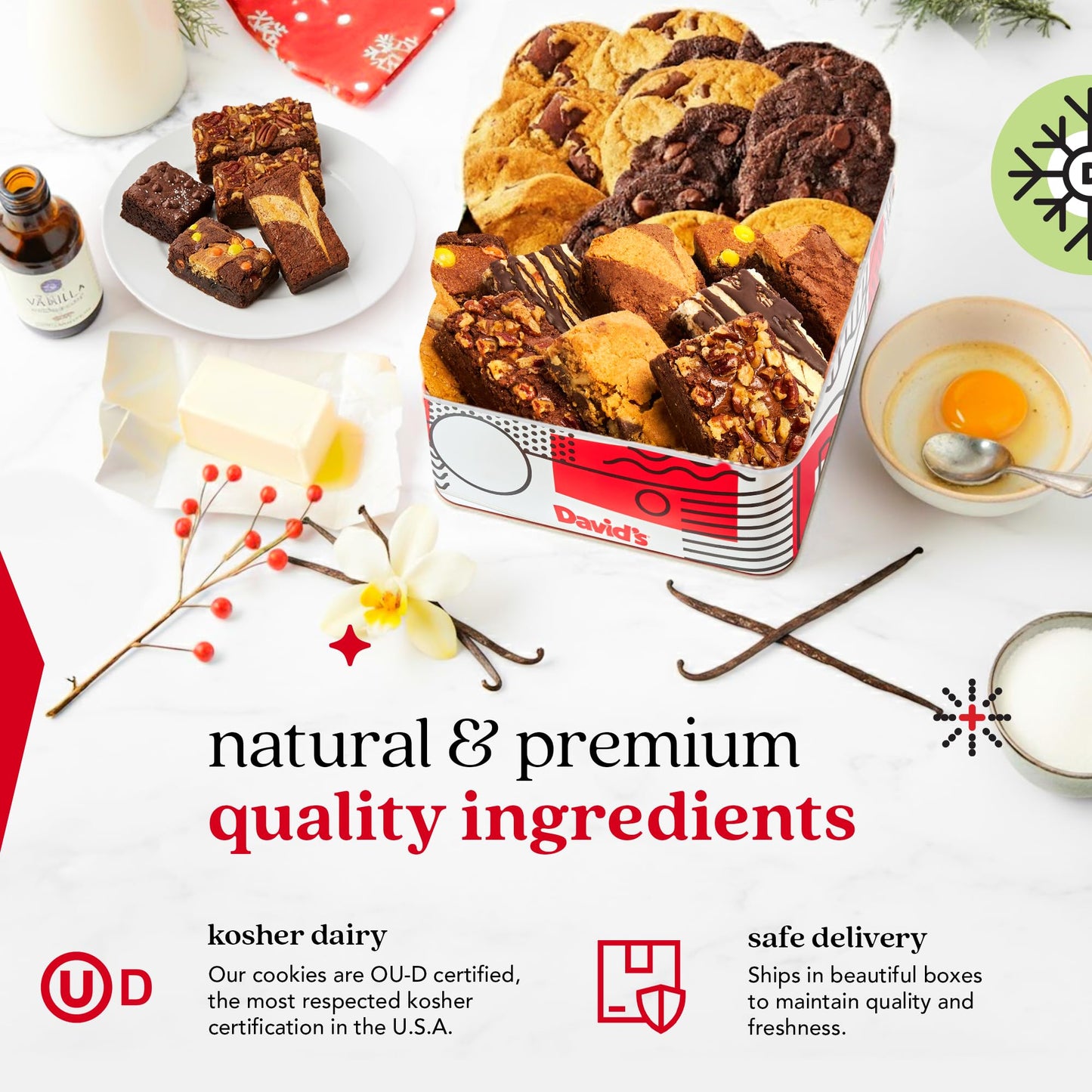 Davids Cookies Cookies & Brownies Assortment - Freshly Baked Gourmet Holiday Treats - Festive Bakery Dessert Gift Box - Assorted