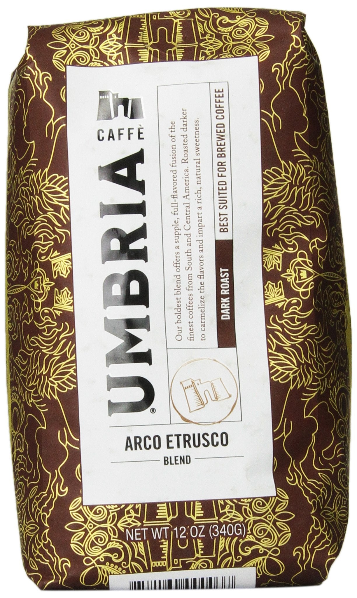 CAFFÈ UMBRIA Whole Bean Coffee, Arco Etrusco Blend Dark Roast, 12 oz Bag