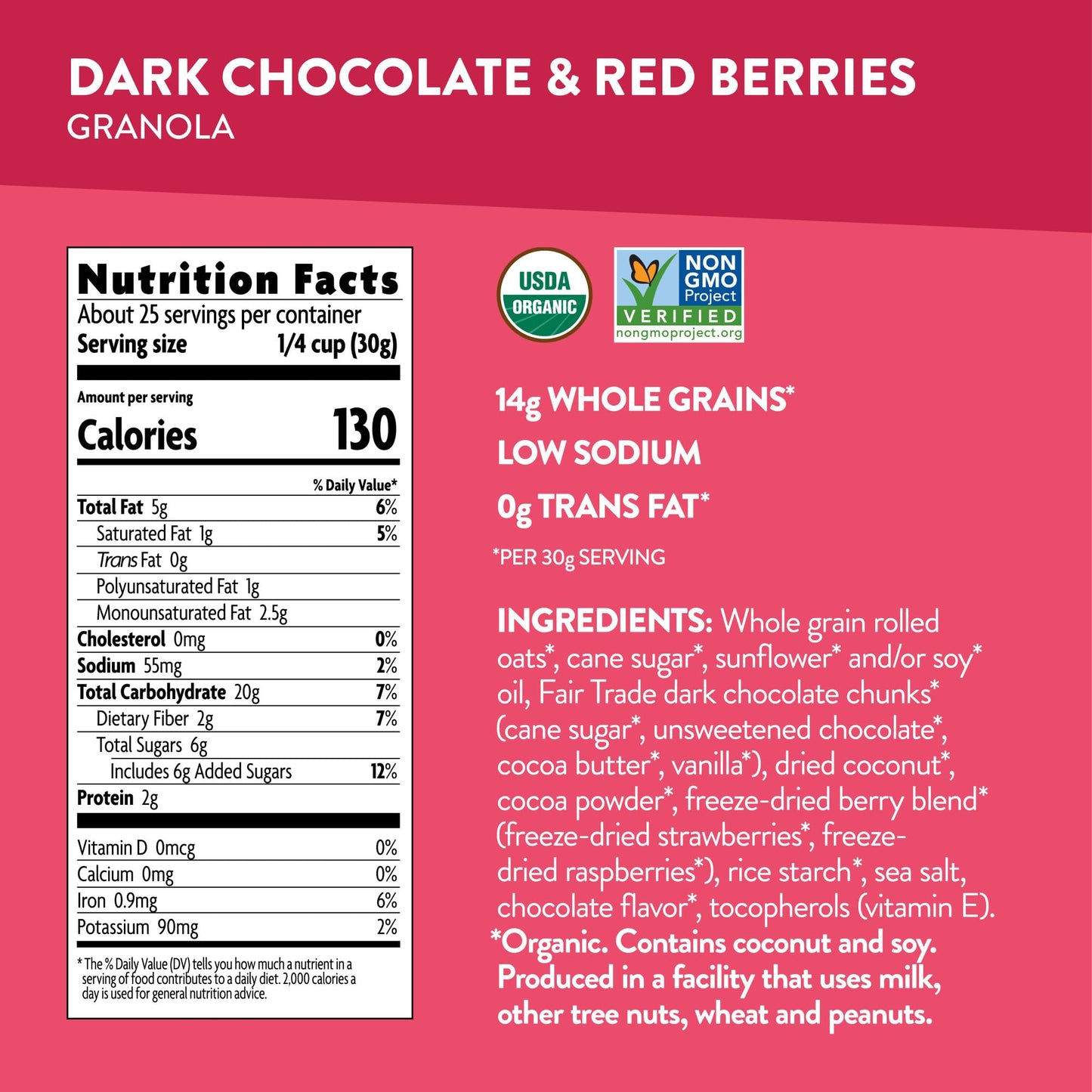 Love Crunch Organic Dark Chocolate & Red Berries Granola, 26.4 oz (Pack of 1), Non-GMO, Fair Trade, by Nature s Path