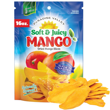 Paradise Valley Dried Mango Slices - Soft & Juicy, Low Sugar, Gluten Free, 16 Oz (1 Pound)
