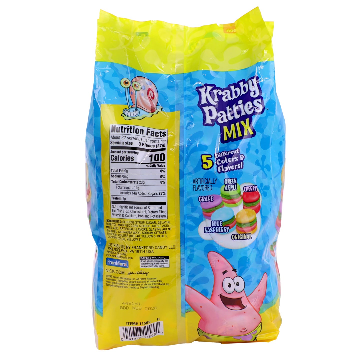 SpongeBob SquarePants Krabby Patties Gummy Candy, Mixed Fruit Flavors, 65 Count, 20.64 oz, by Frankford Candy